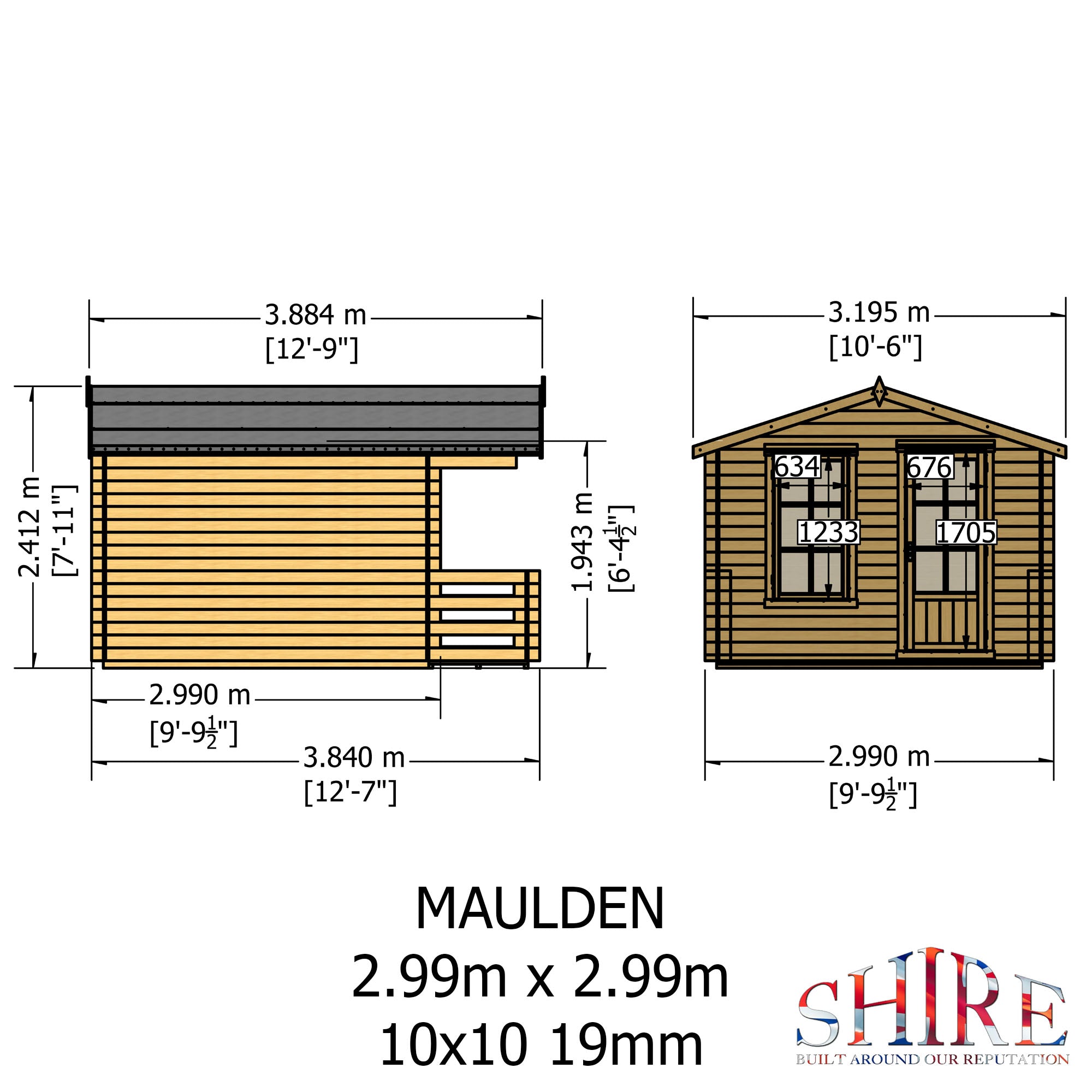 Shire Maulden With Verandah 19mm Log Cabin 10x10