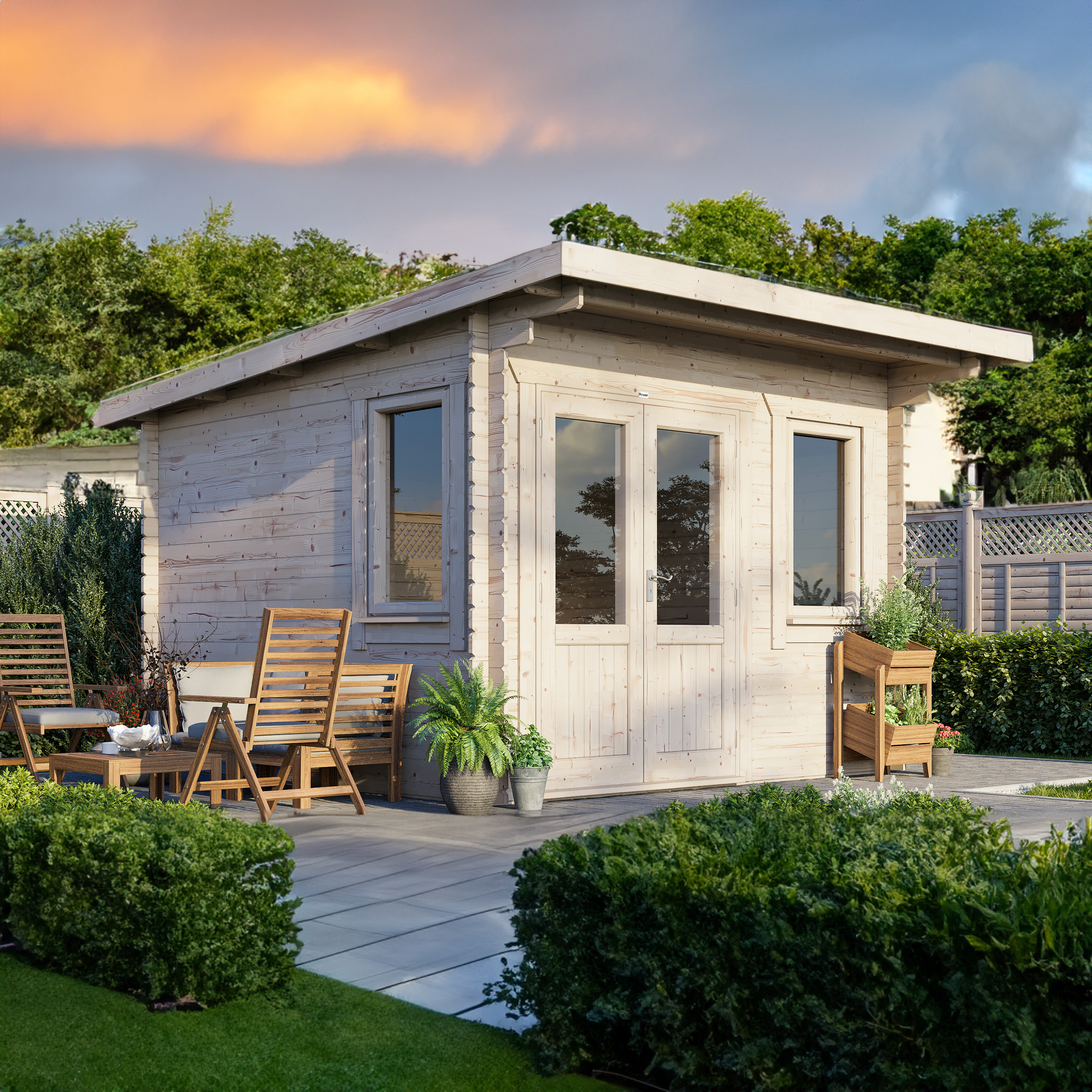 Power Pent Log Cabin 12x12 ft - 28mm