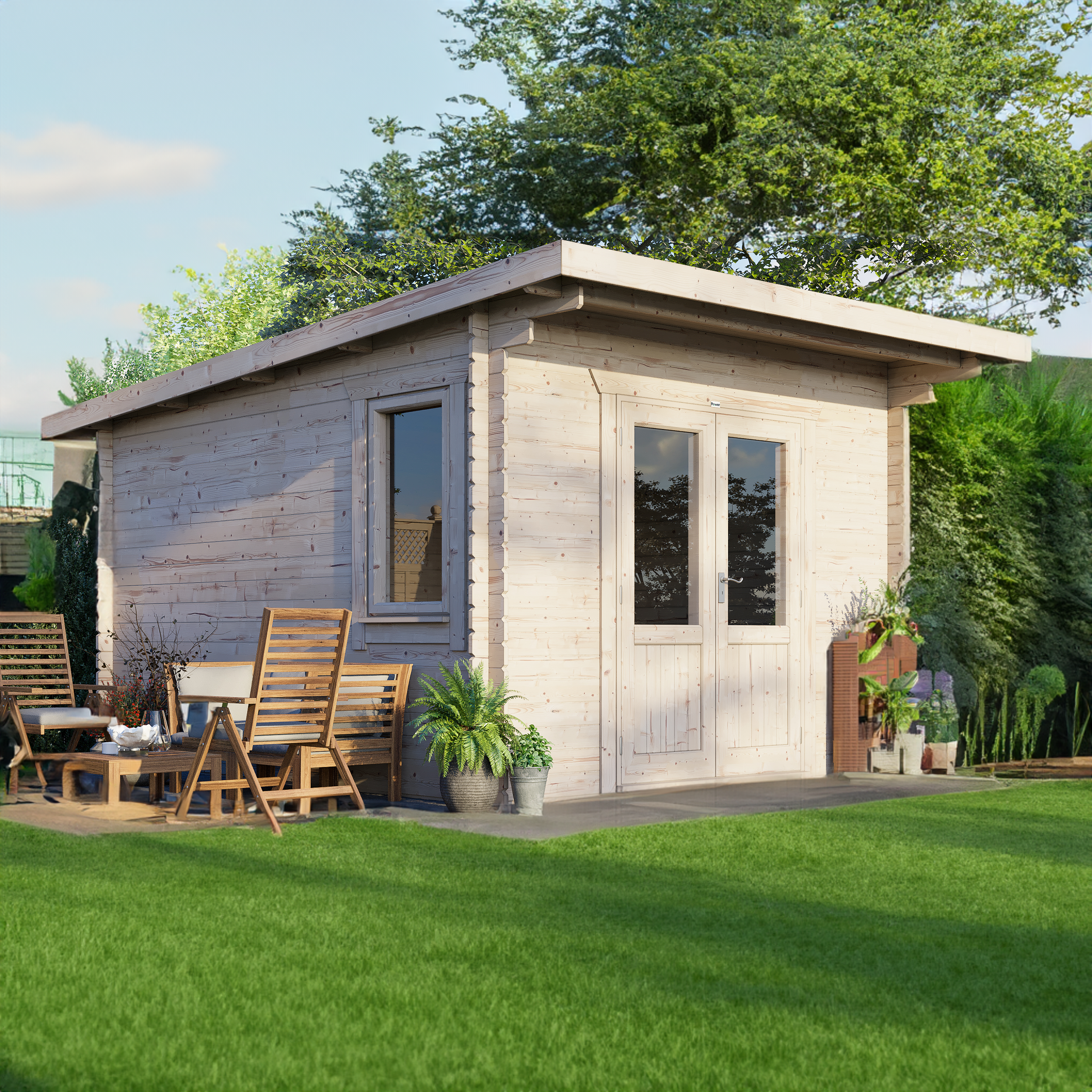 Power Pent Log Cabin 12x14 ft - 28mm