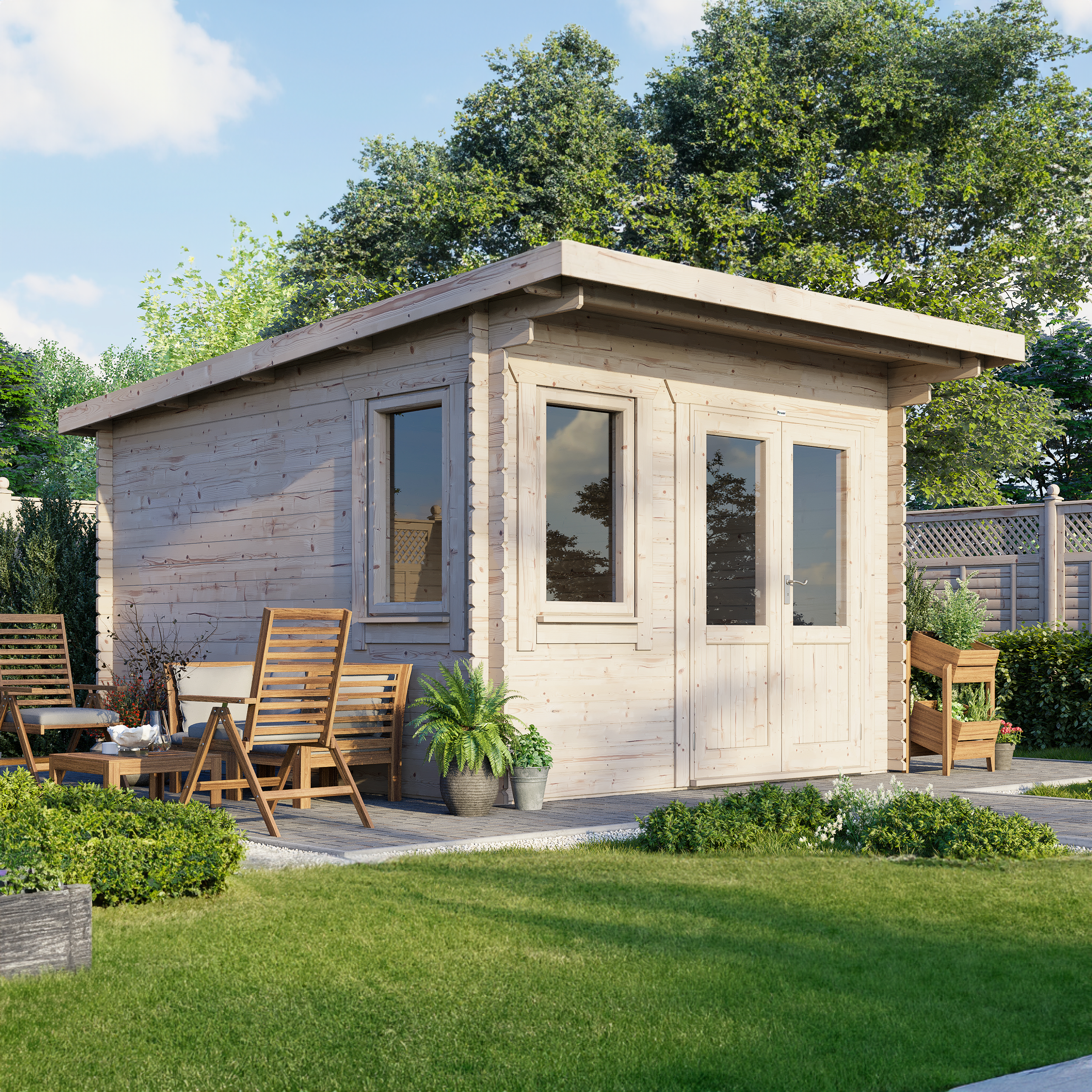 Power Pent Log Cabin 12x14 ft - 28mm