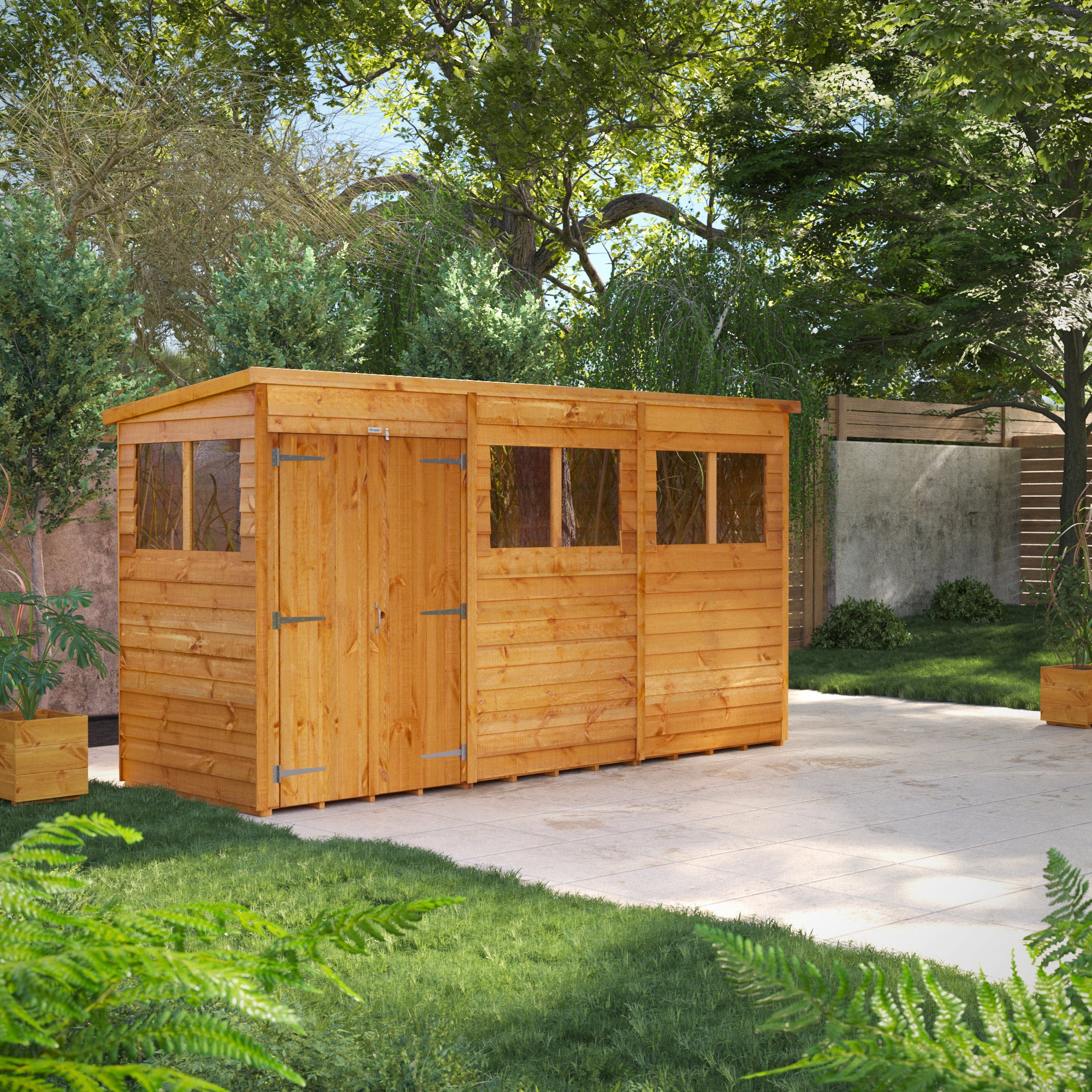 Power Overlap Pent Shed 12x4 ft