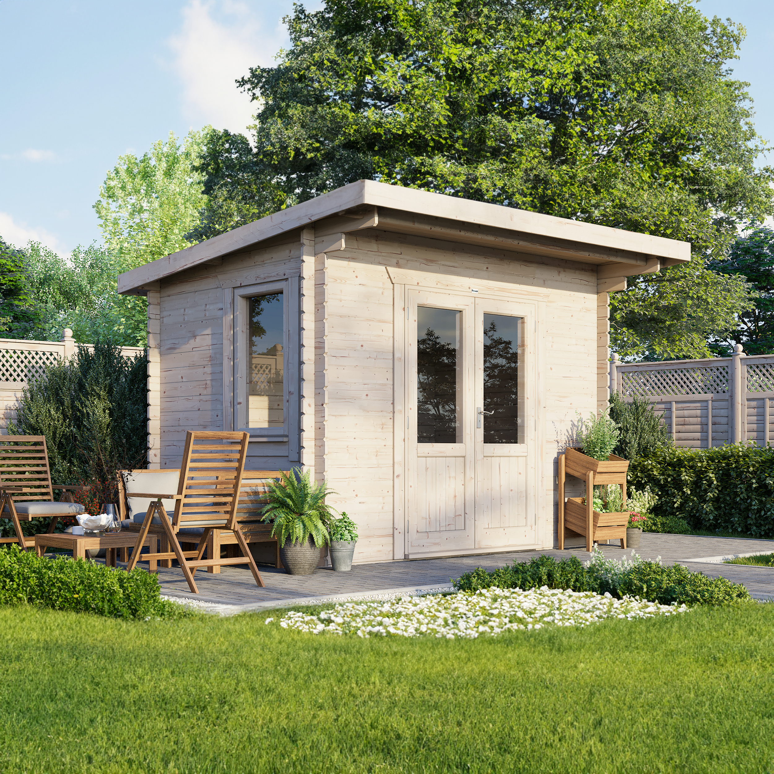 Power Pent Log Cabin 12x8 ft - 28mm