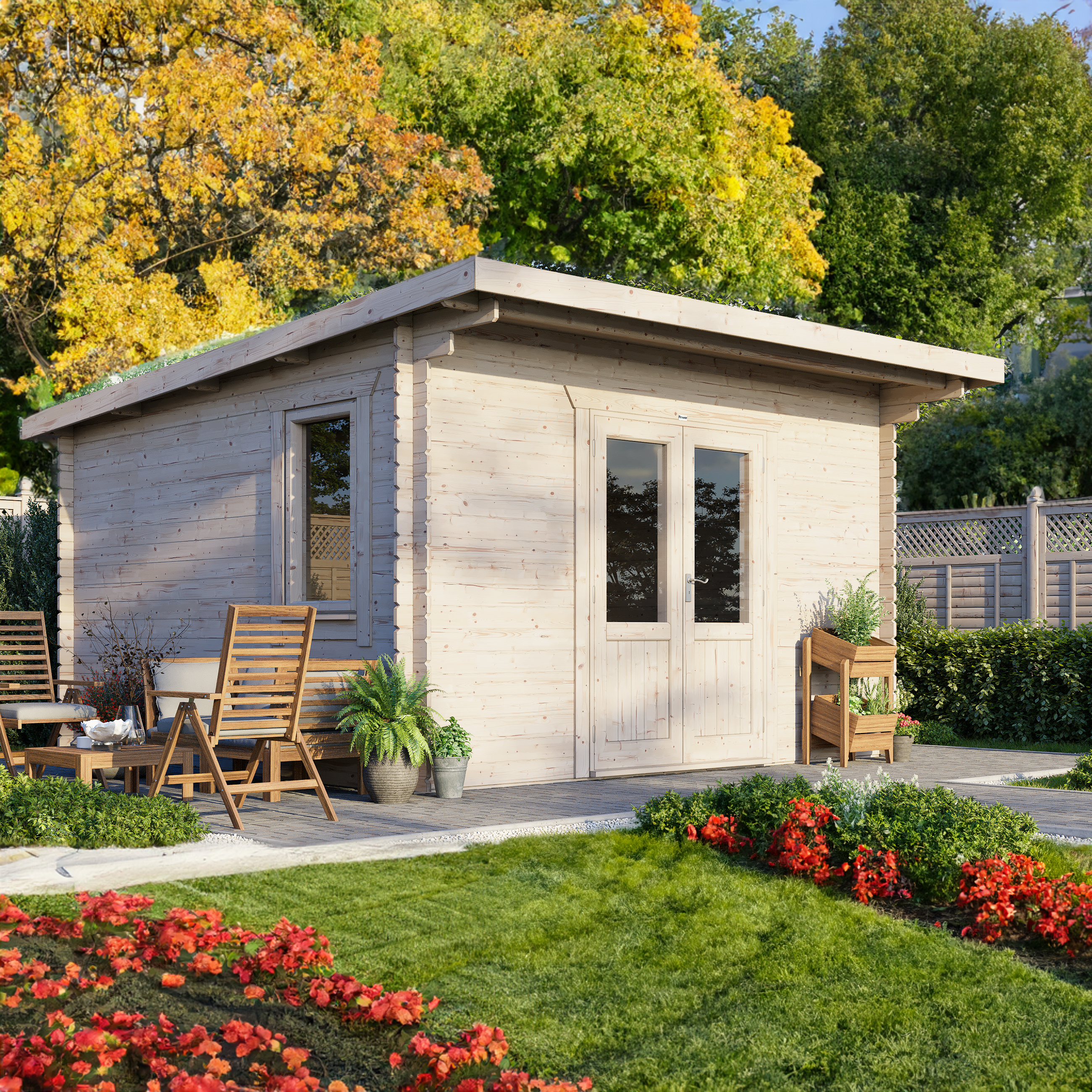 Power Pent Log Cabin 14x14 ft - 28mm