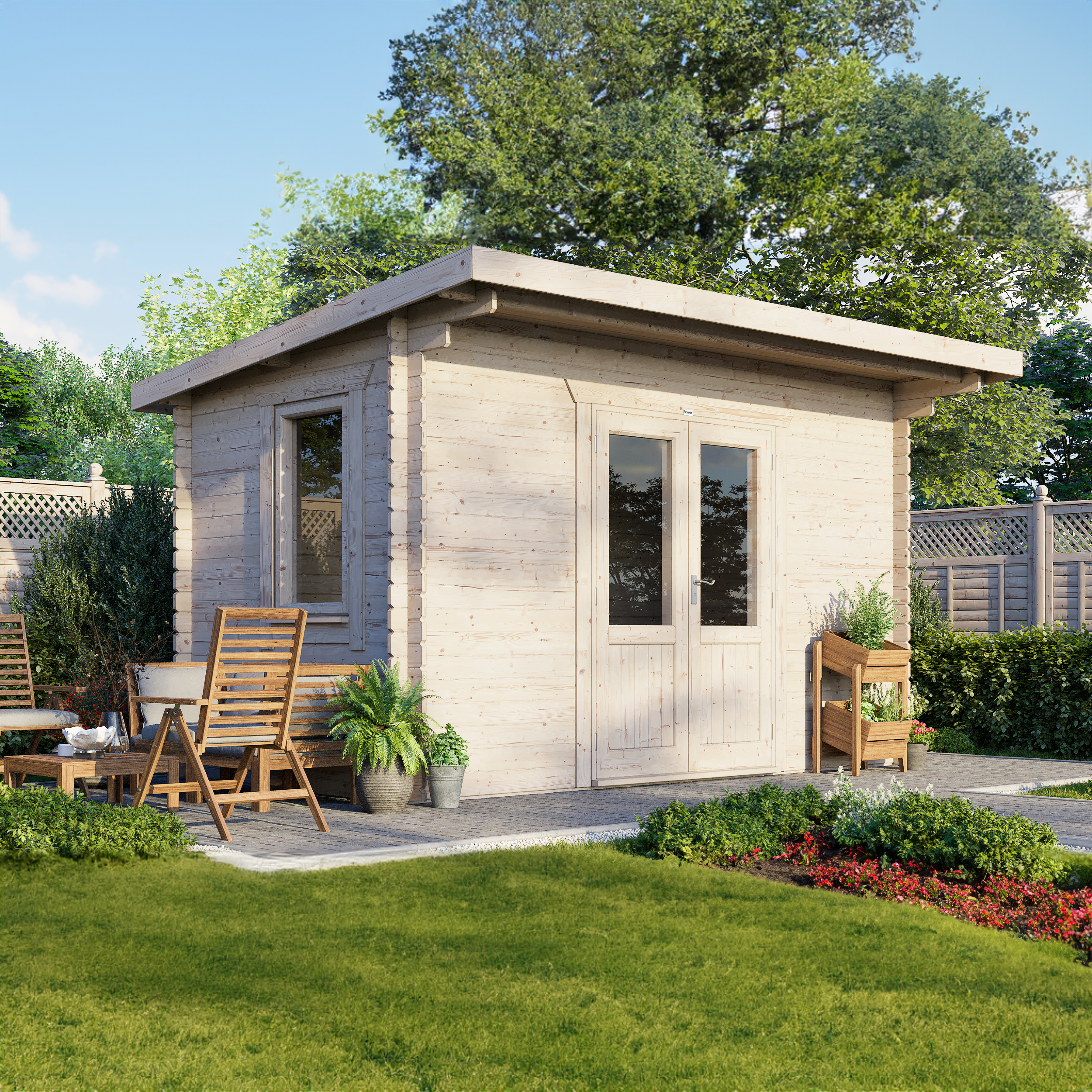 Power Pent Log Cabin 14x8 ft - 28mm