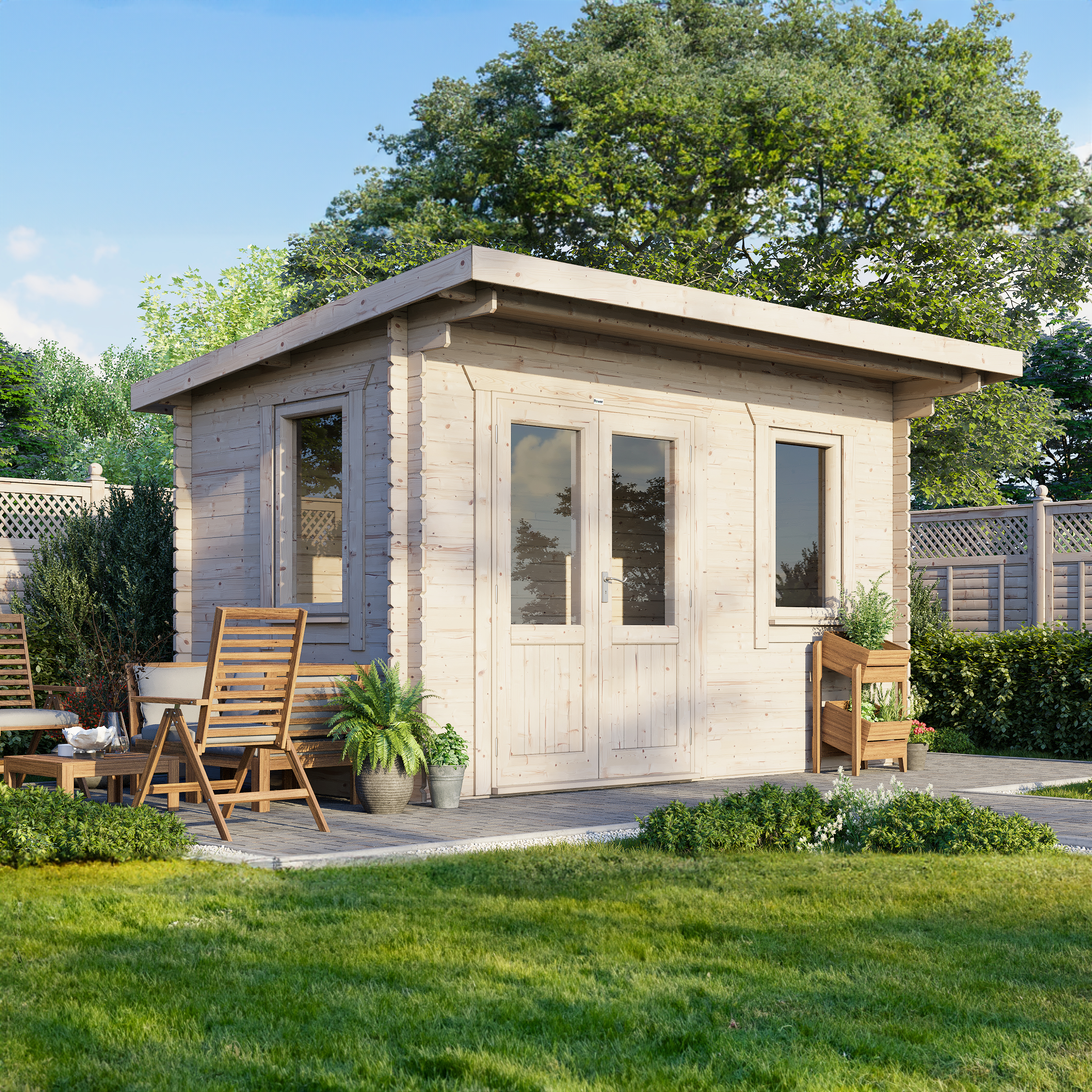 Power Pent Log Cabin 14x8 ft - 28mm