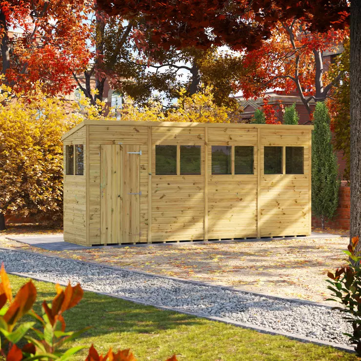 Power Pressure Treated Premium Pent Shed 16ft