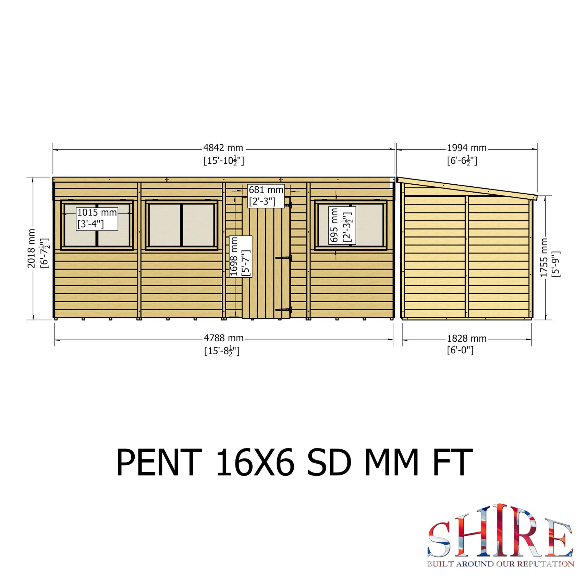 Shire 16x6 Shiplap Pent Shed – Single Door | Garden Life Stores