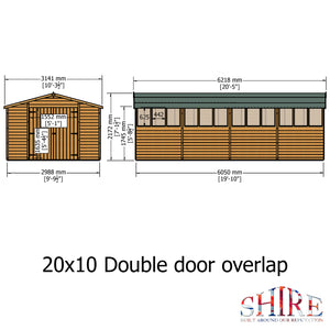 Shire Overlap Dipped Wooden Double Door with Optional Windows 10x20 - Garden Life Stores. 
