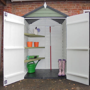 Shire Overlap Dipped Wooden Garden Shed Double Door with Shelves 4x3 - Garden Life Stores. 