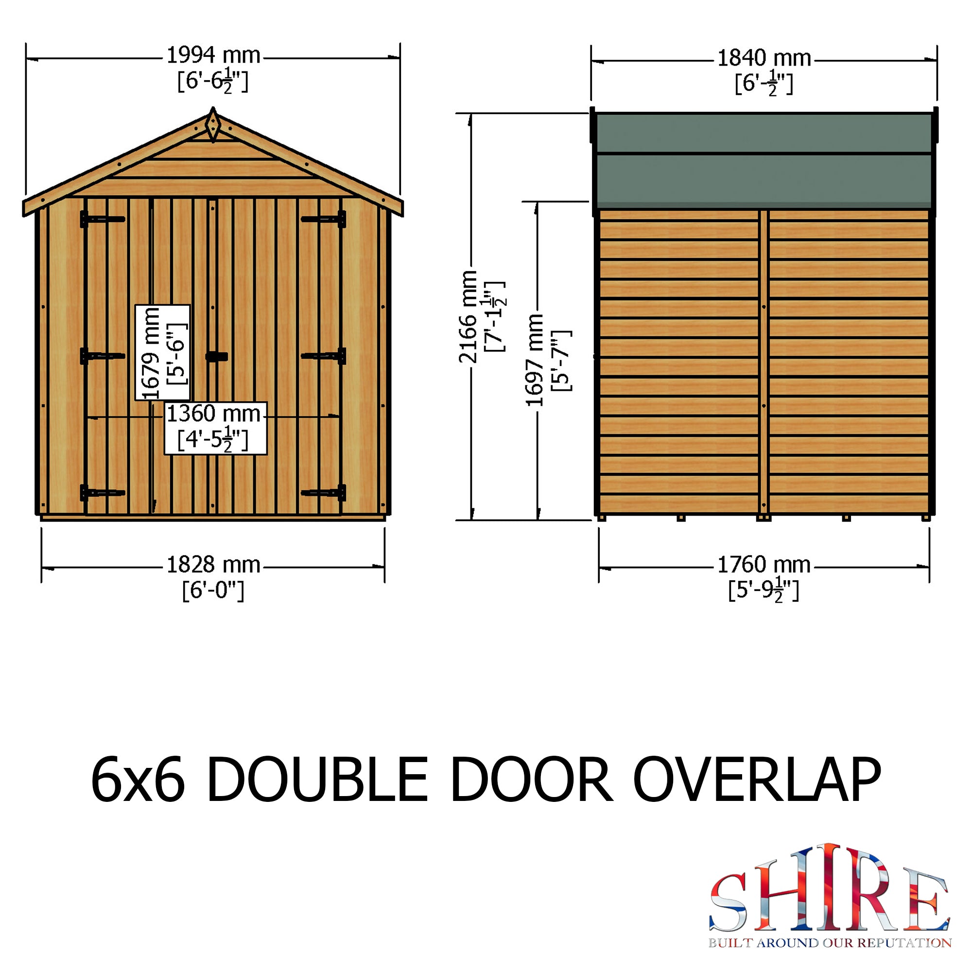 Shire Overlap Dipped Wooden Garden Shed Double Door 6x6 - Garden Life Stores. 