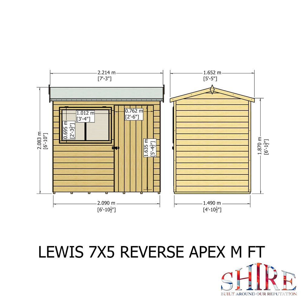 Shire Lewis Reverse Apex Style C Single Door Shed 7x5