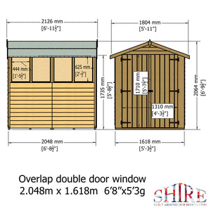 Shire Overlap Dipped Wooden Garden Shed Double Door 7x5 - Garden Life Stores. 
