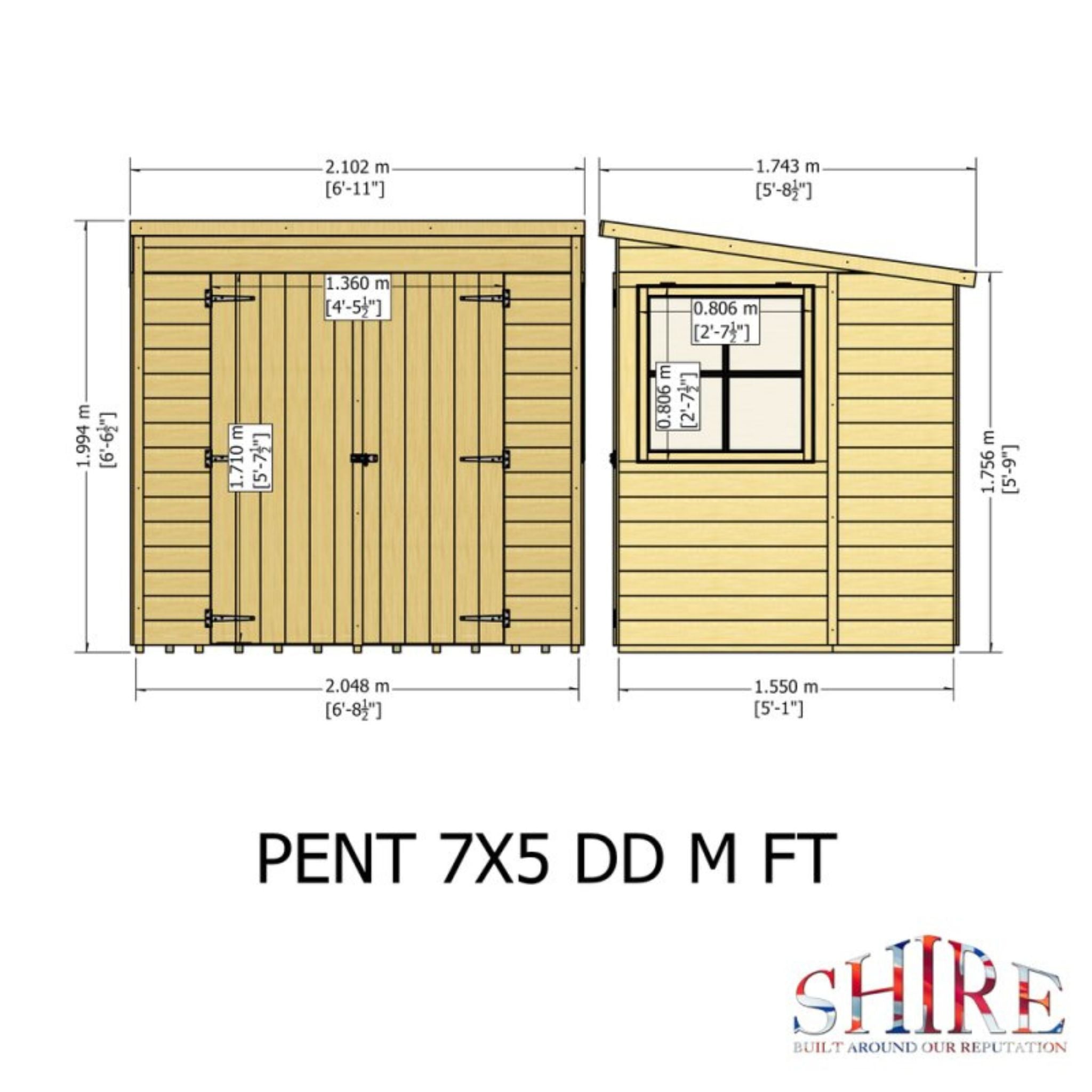 Shire 7x5 Shiplap Pent Shed with Double Doors – Garden Life Stores