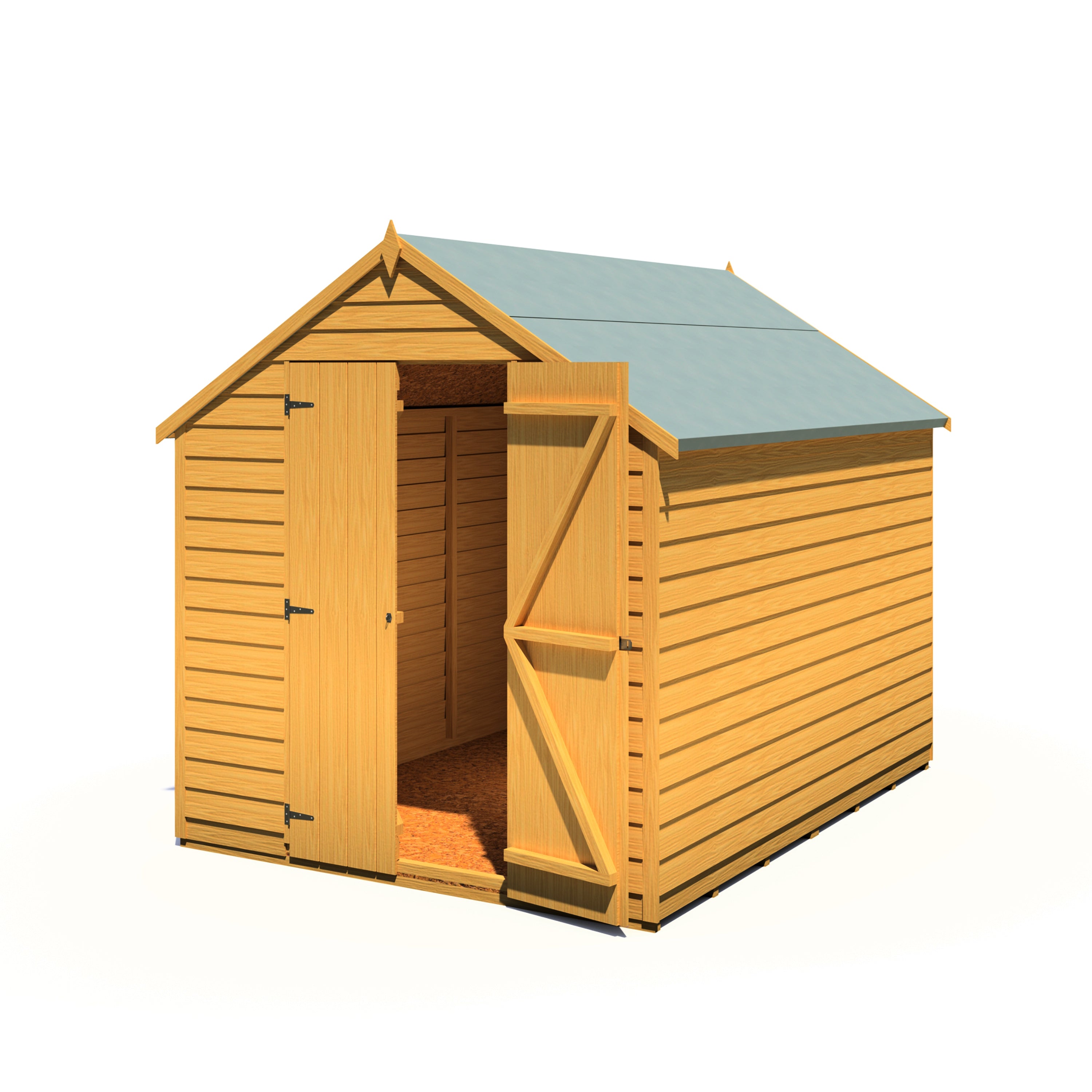 Shire Overlap Dipped Apex Wooden Garden Shed Double Door 8x6 - Garden Life Stores. 