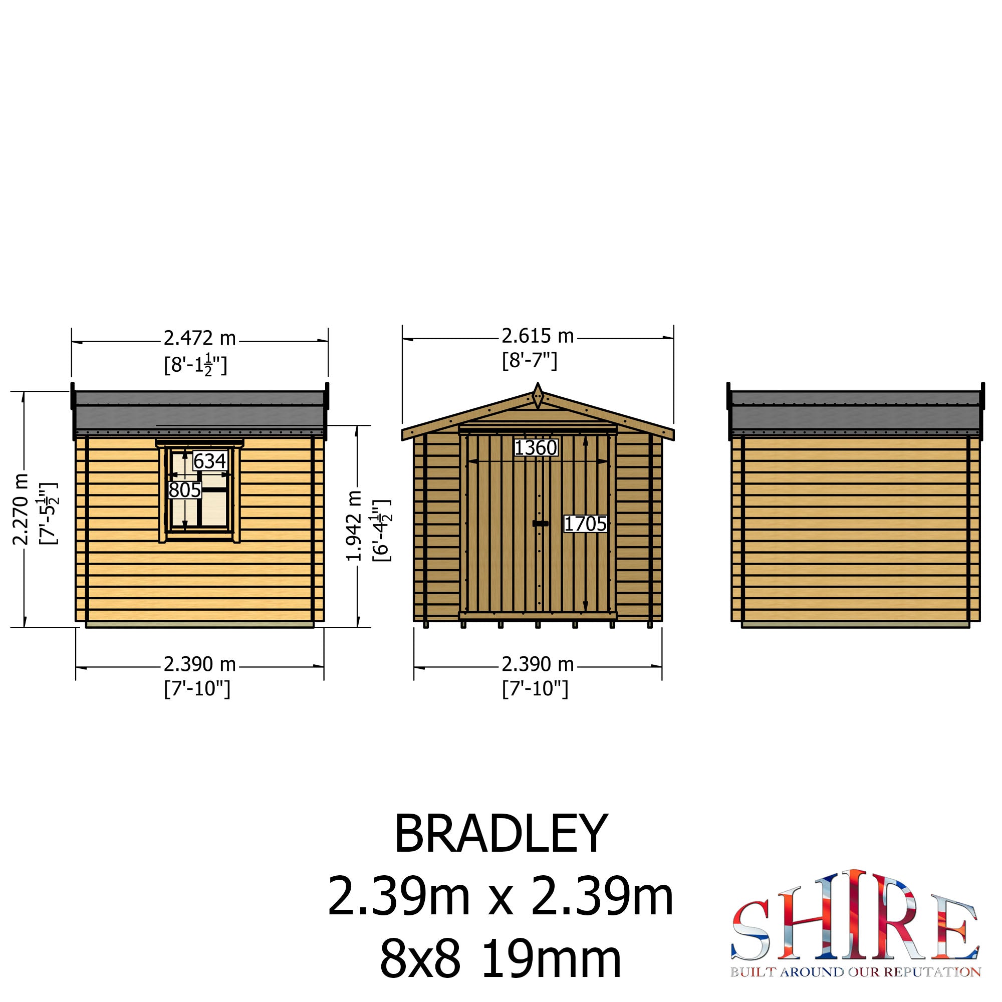 Shire Bradley 19mm Log Cabin 8x8