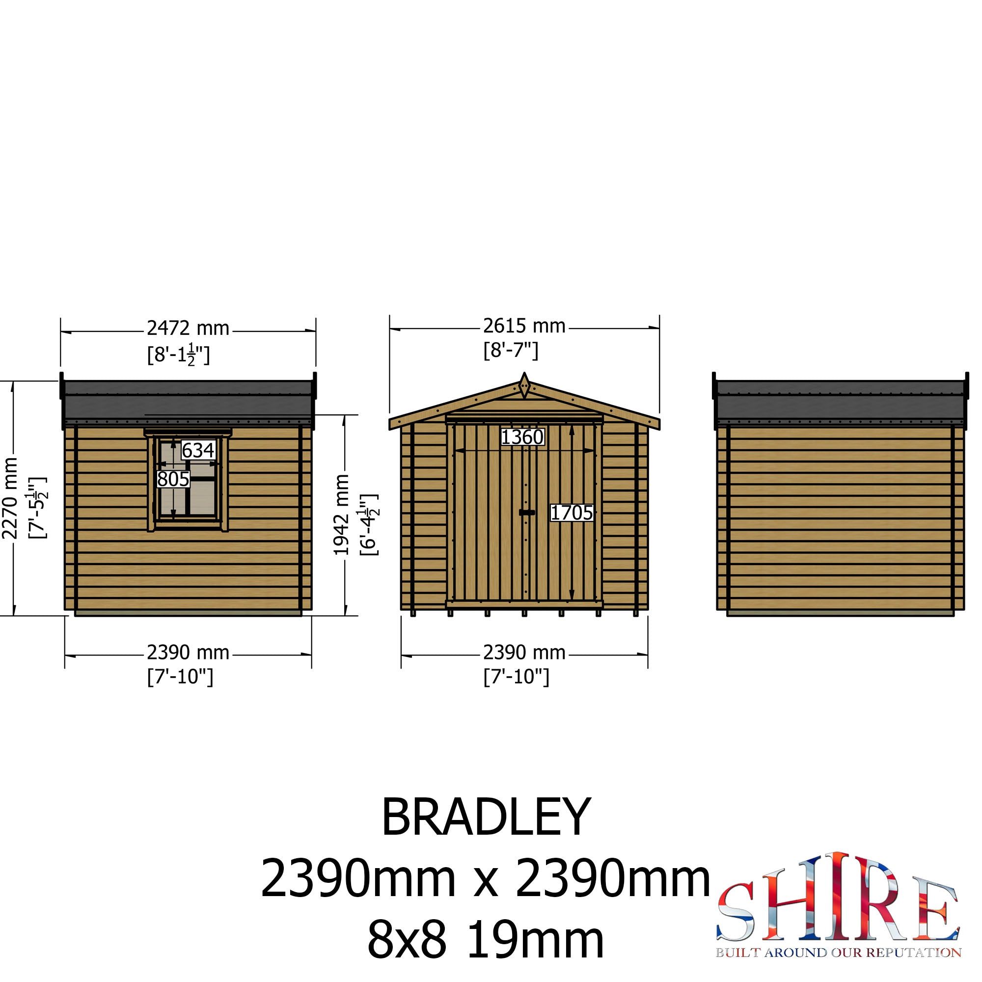 Shire Bradley 19mm Log Cabin 8x8