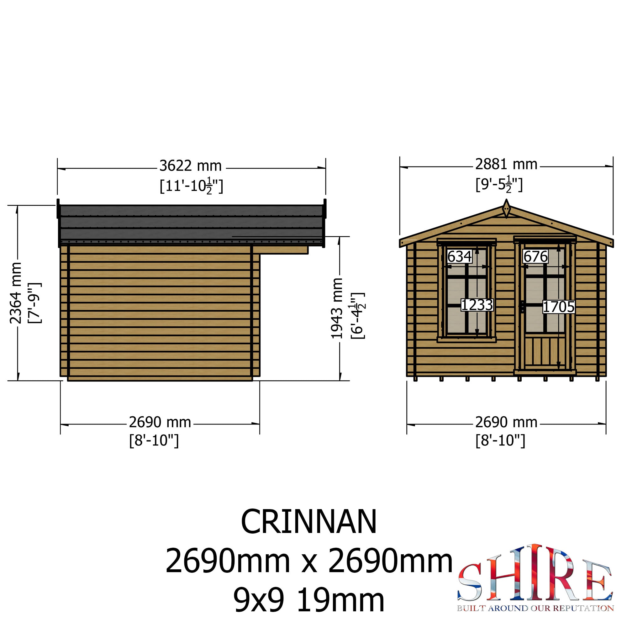 Shire Crinan 19mm Log Cabin 9x9