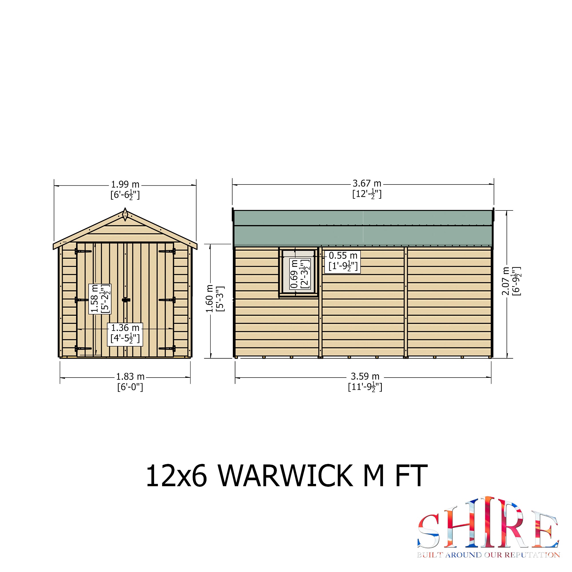 Shire Warwick Double Door Shed 12x6