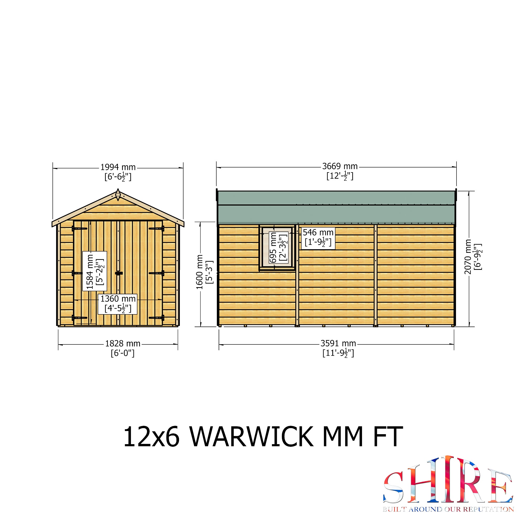 Shire Warwick Double Door Shed 12x6