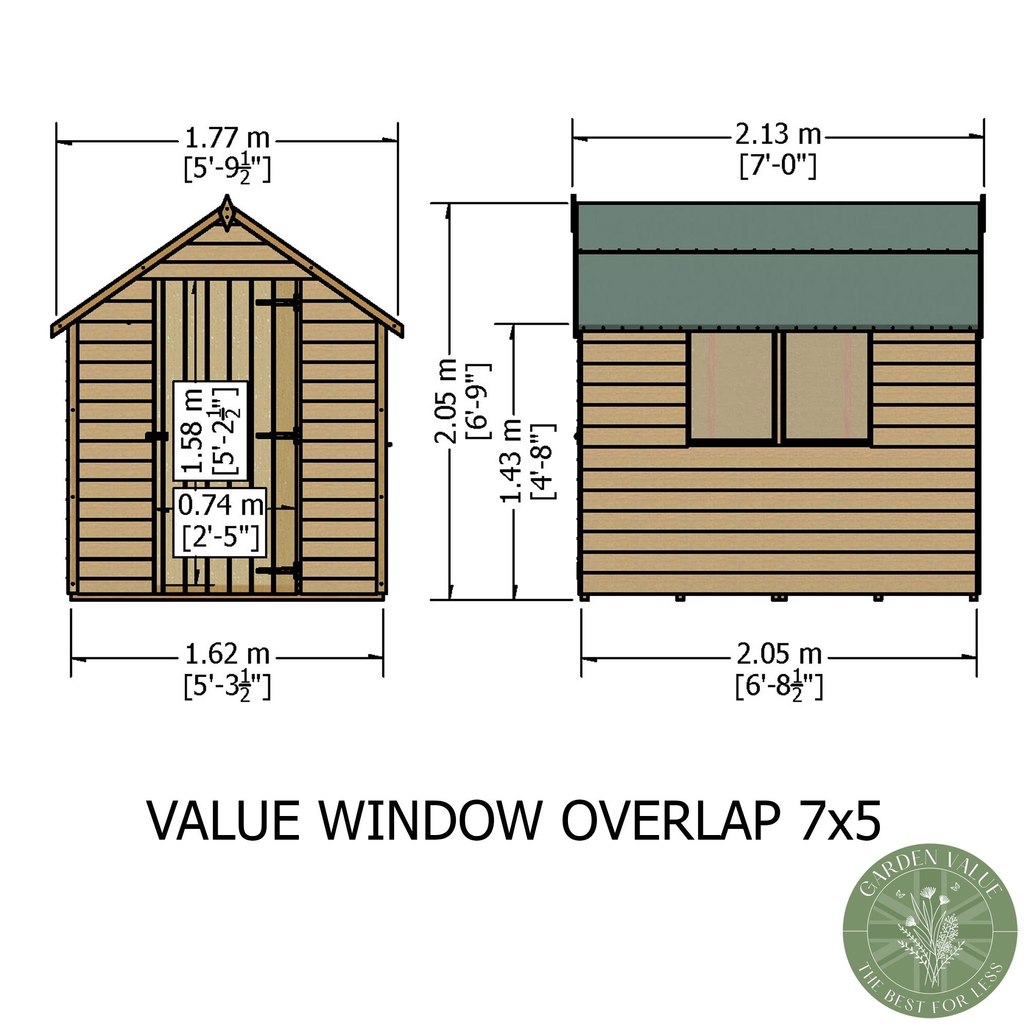 Shire Garden Value Overlap 7 x 5 Shed With or Without Window - Garden Life Stores