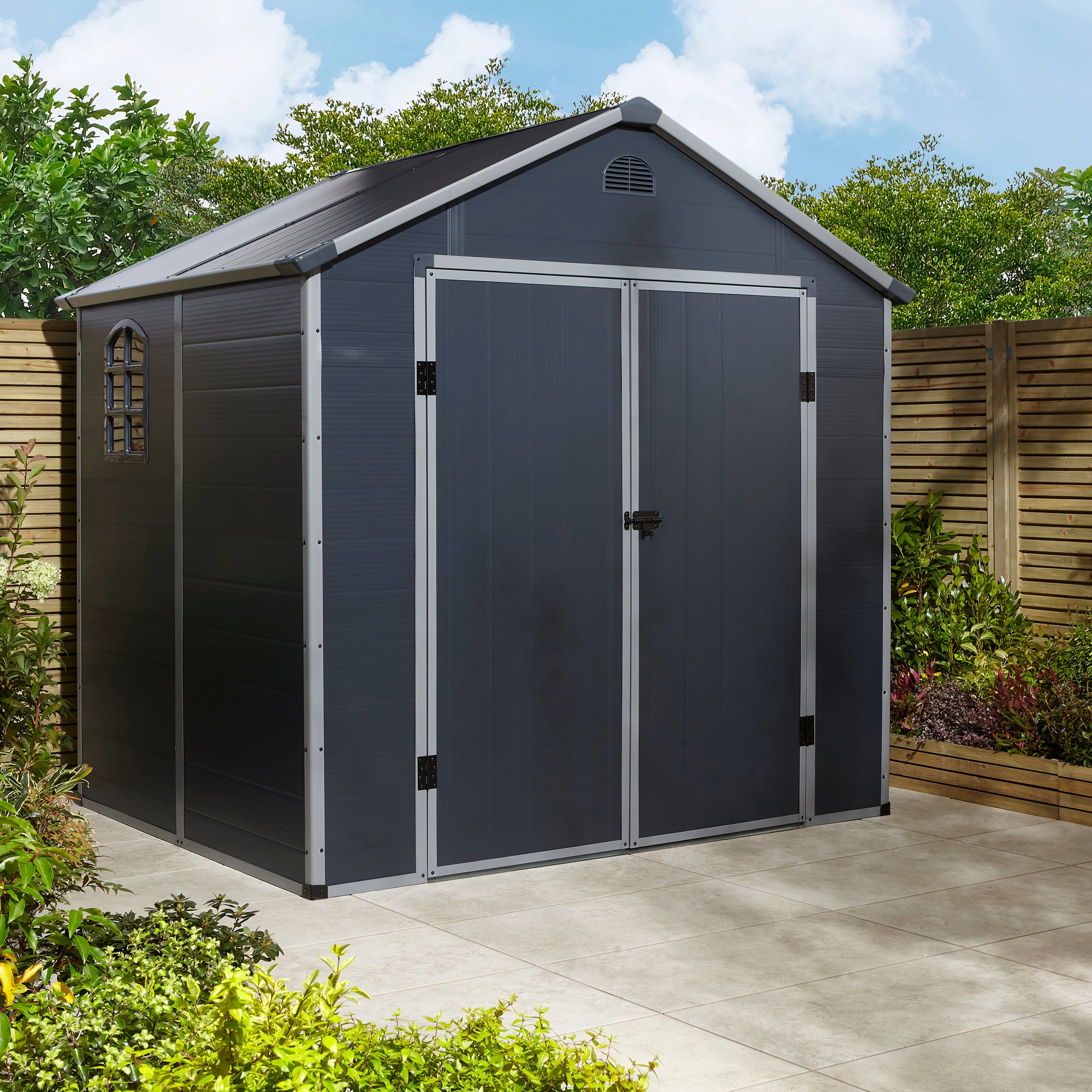 Rowlinson 8×6 Airevale Plastic Apex Shed – Dark Grey