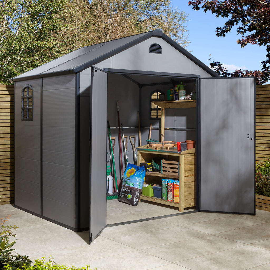 Rowlinson 8×6 Airevale Plastic Apex Shed – Light Grey