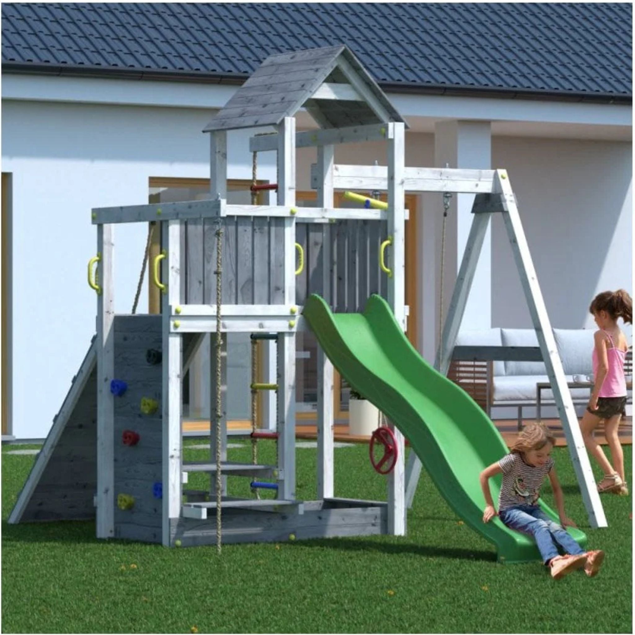 Shire Activer Grey & White – Stylish Wooden Climbing Frame & Playset | Garden Life Stores