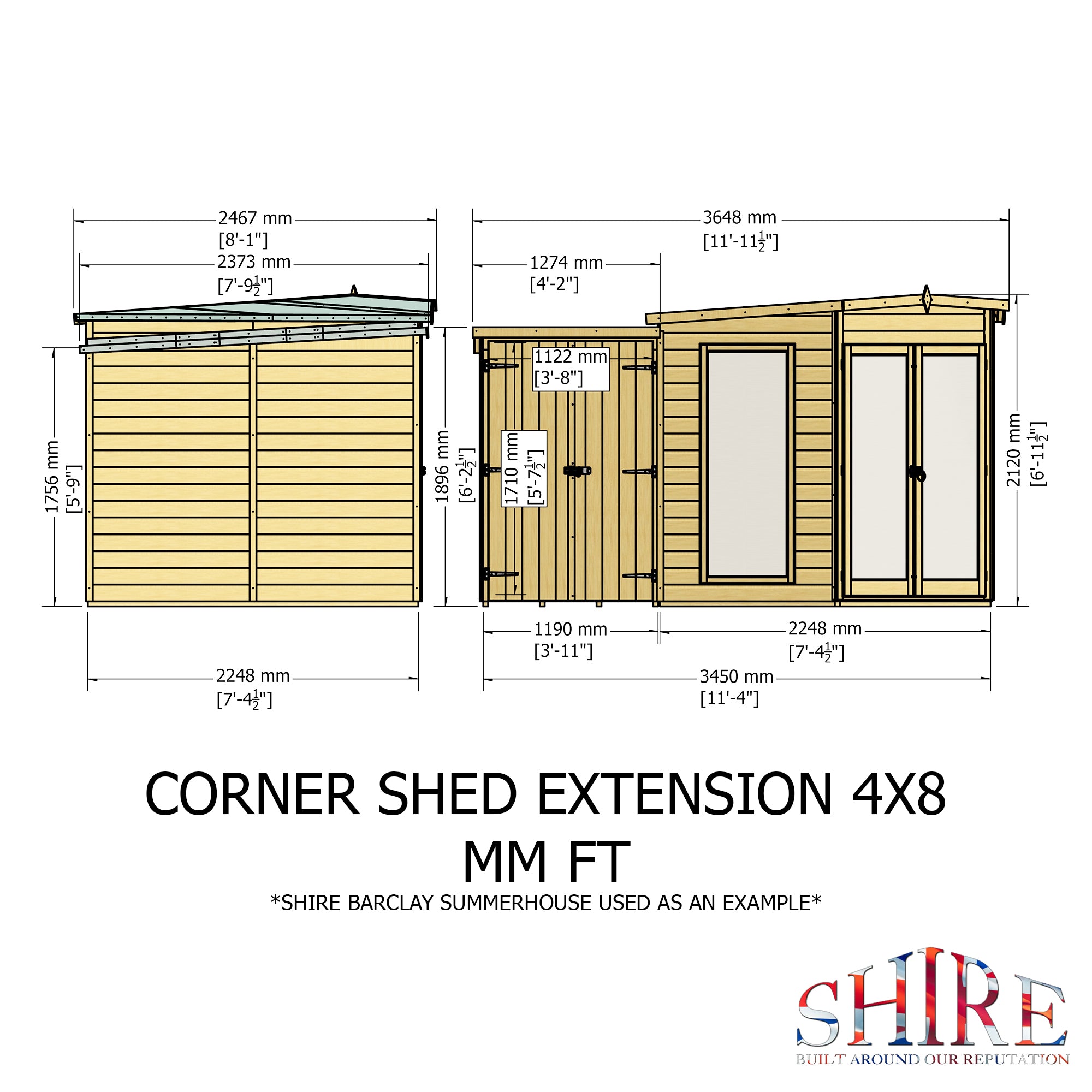 Shire Barclay Summerhouse with Side Shed - 8x12