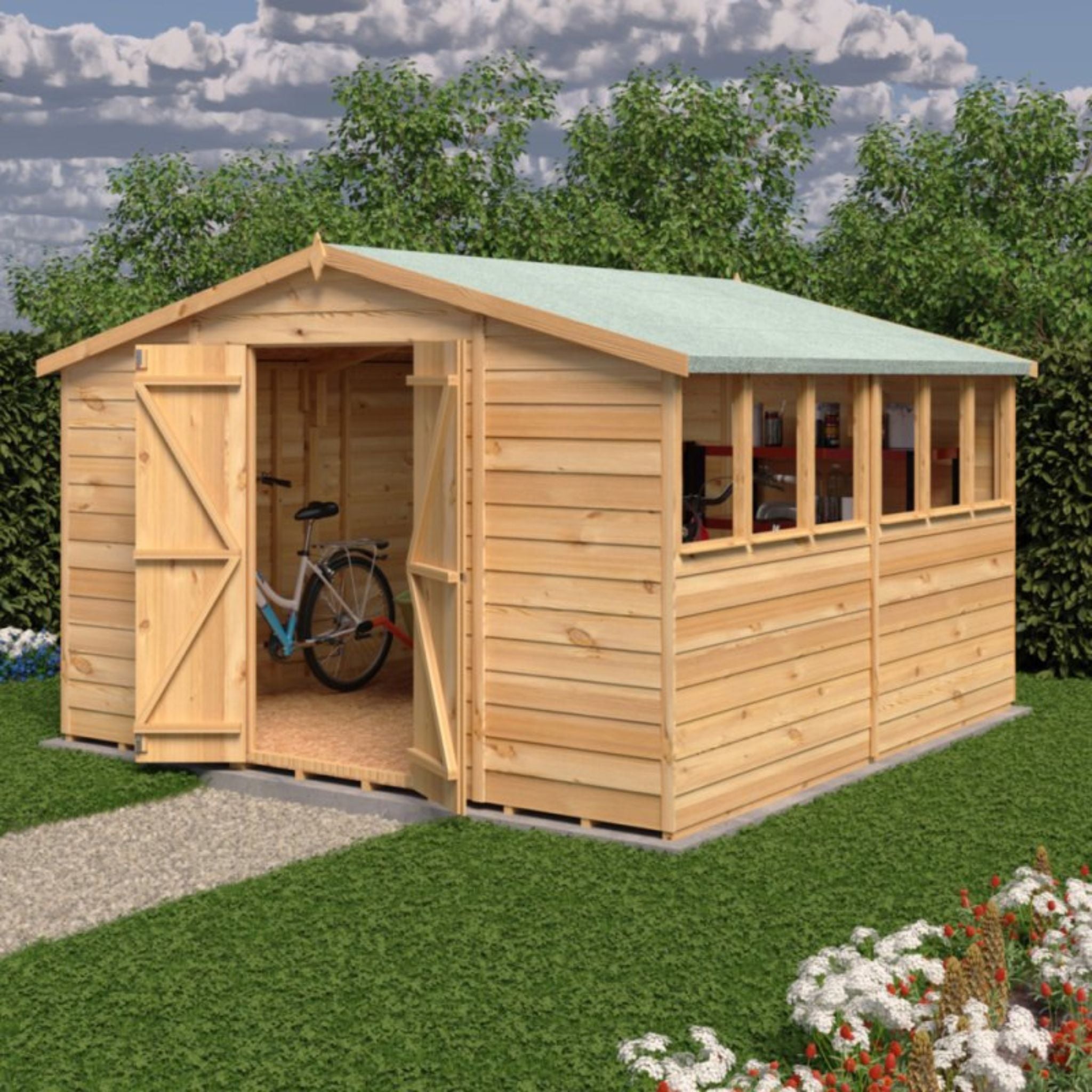 Shire Garden Value Overlap 10 x 10 Apex Shed (With or Without Windows) - Garden Life Stores