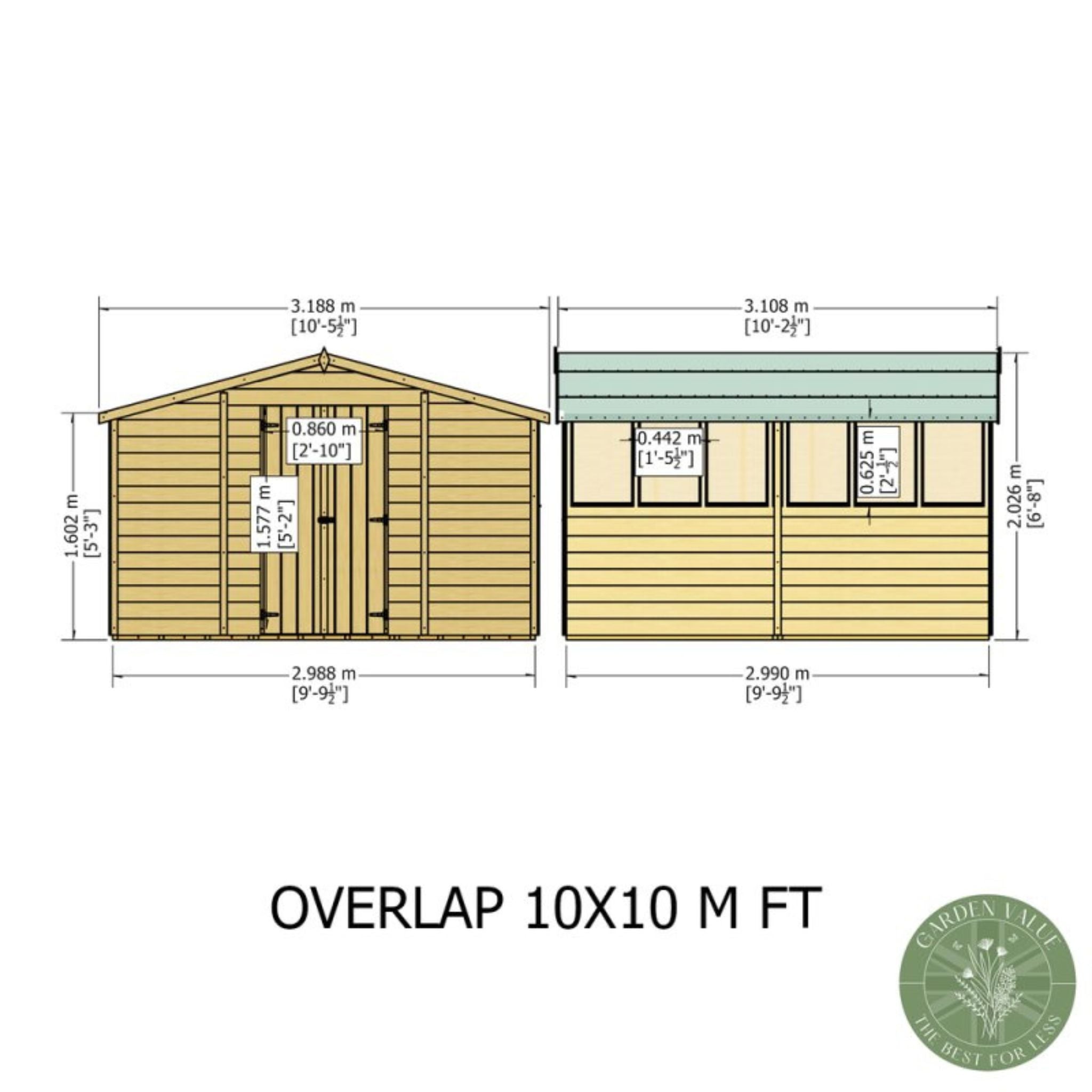 Shire Garden Value Overlap 10 x 10 Apex Shed (With or Without Windows) - Garden Life Stores