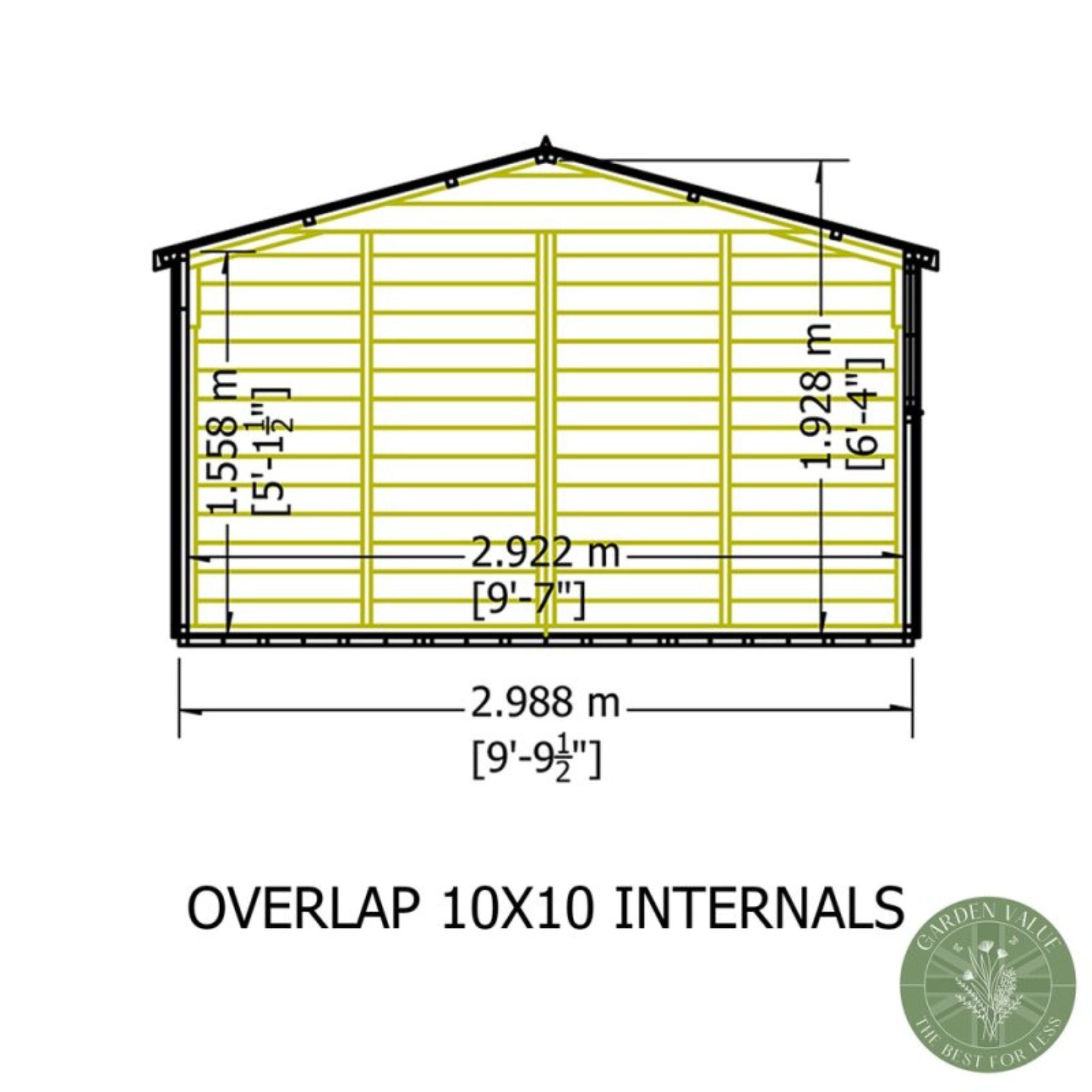 Shire Garden Value Overlap 10 x 10 Apex Shed (With or Without Windows) - Garden Life Stores