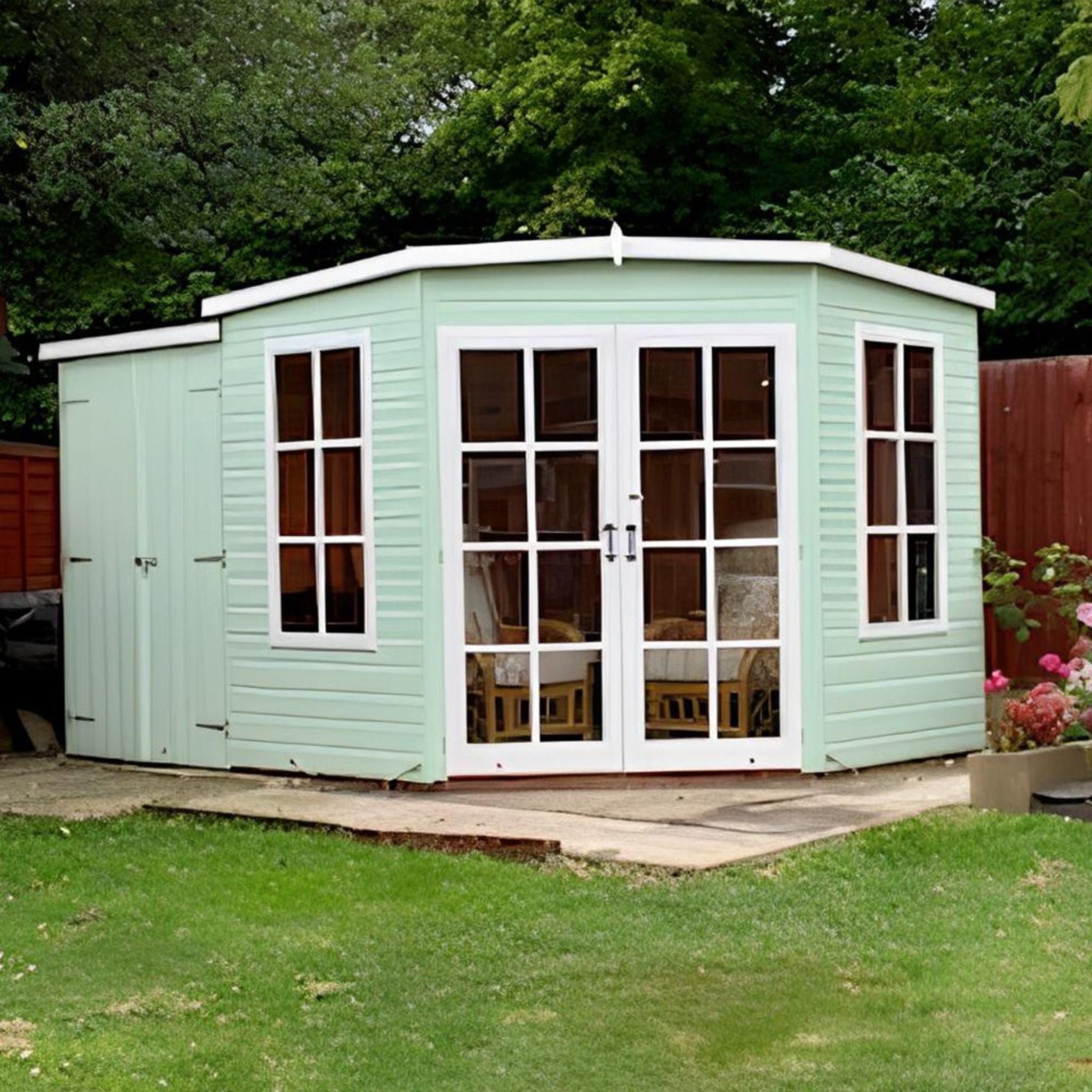 Shire Hampton 8x12 Summerhouse with Side Shed – Stylish & Practical Garden Retreat | Garden Life Stores