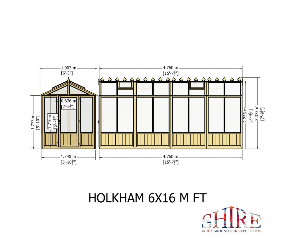 Shire Holkham Wooden Greenhouse 16x6