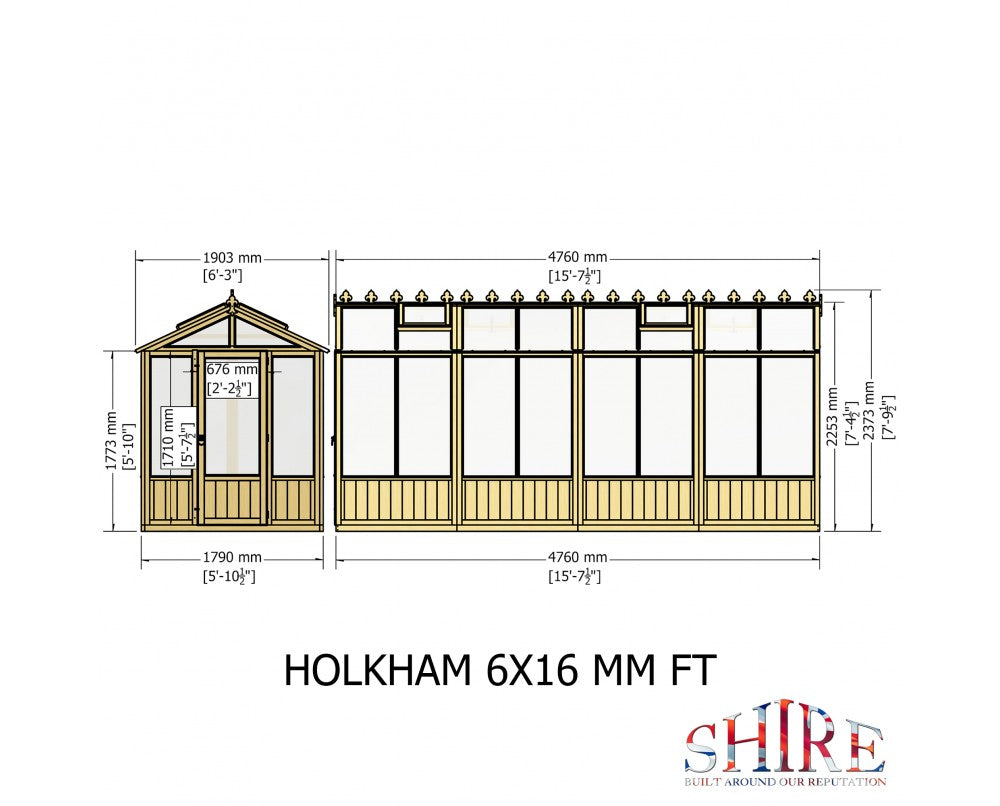 Shire Holkham Wooden Greenhouse 16x6