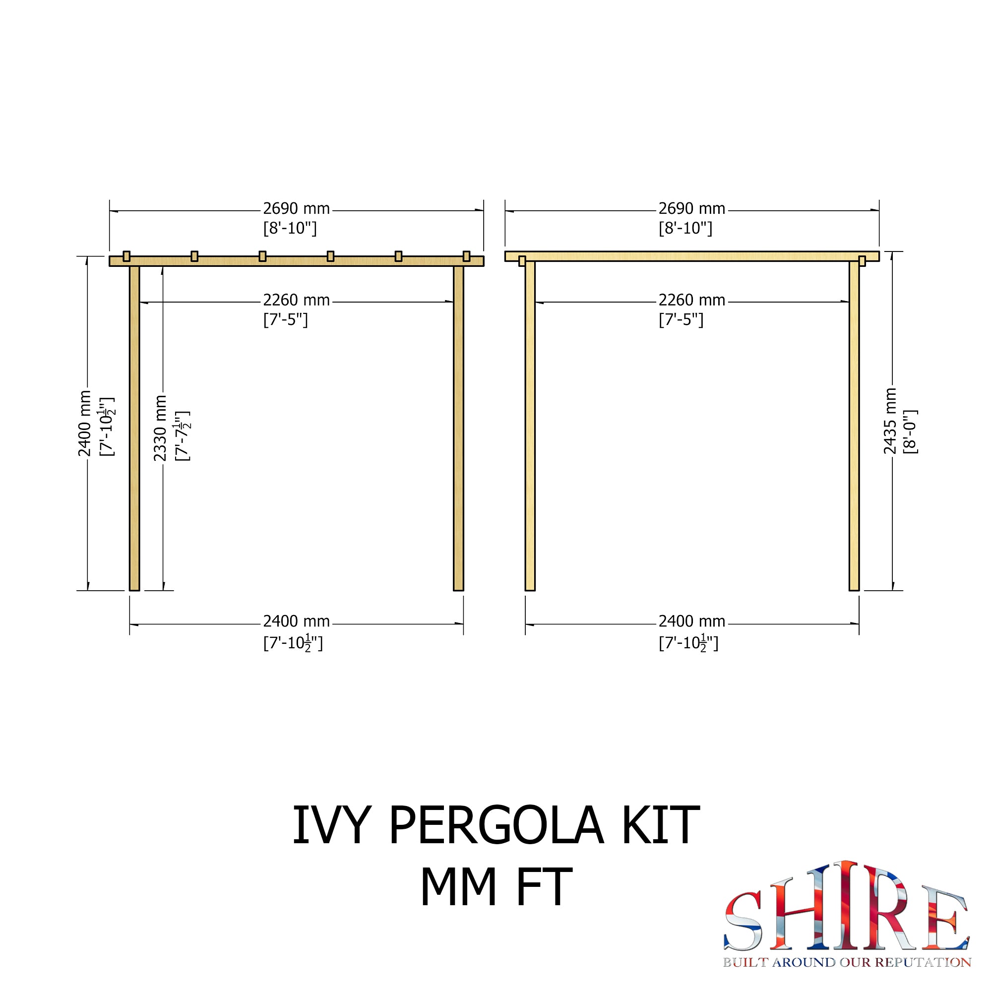 Shire Ivy Pergola Kit with Decking 8x8 - Pressure Treated