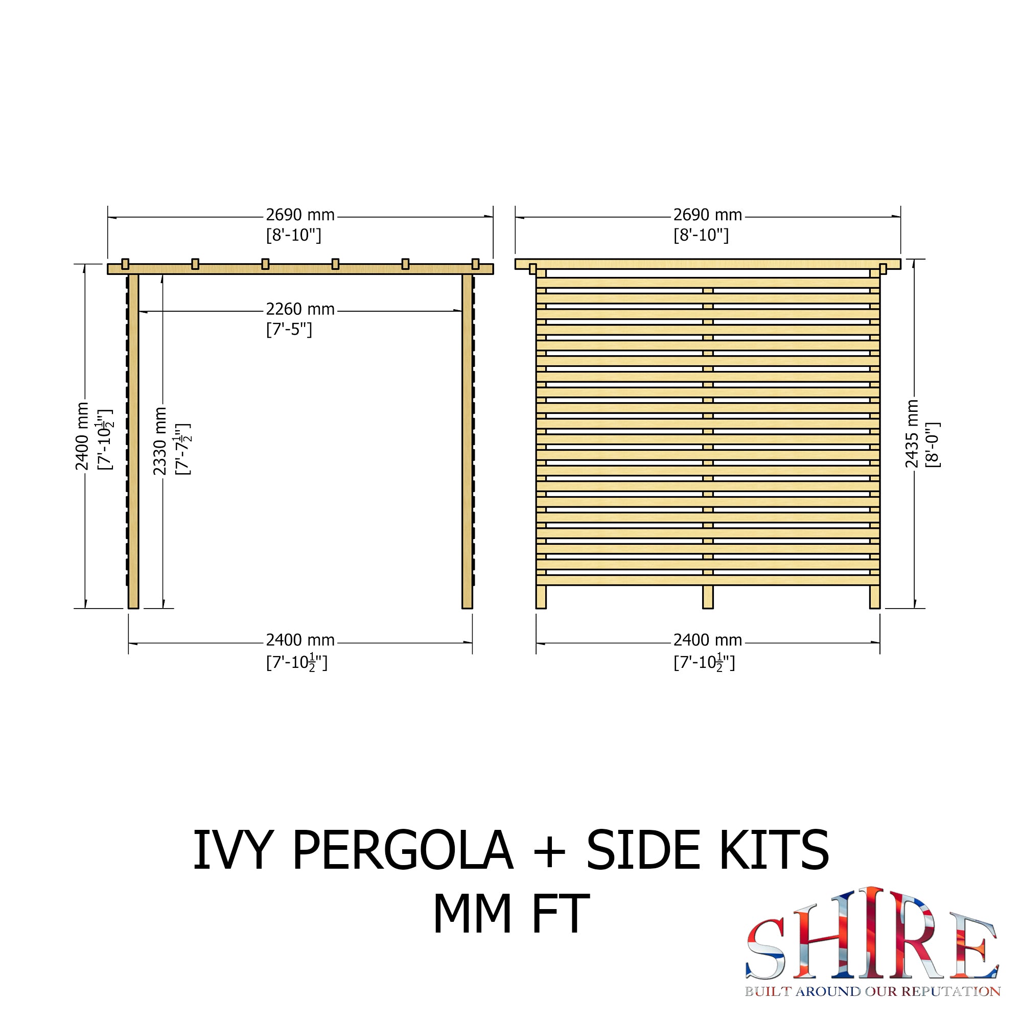 Shire Ivy Pergola Kit 8x8 with Sides - Pressure Treated