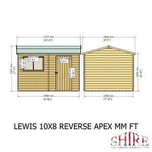 Shire Lewis Reverse Apex Style D Single Door Garden Shed 10x8