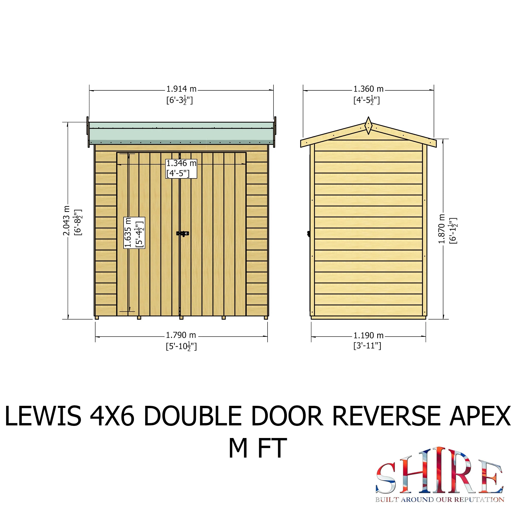 Shire Premium Shed Range Lewis Reverse Apex Double Door Shed 4x6