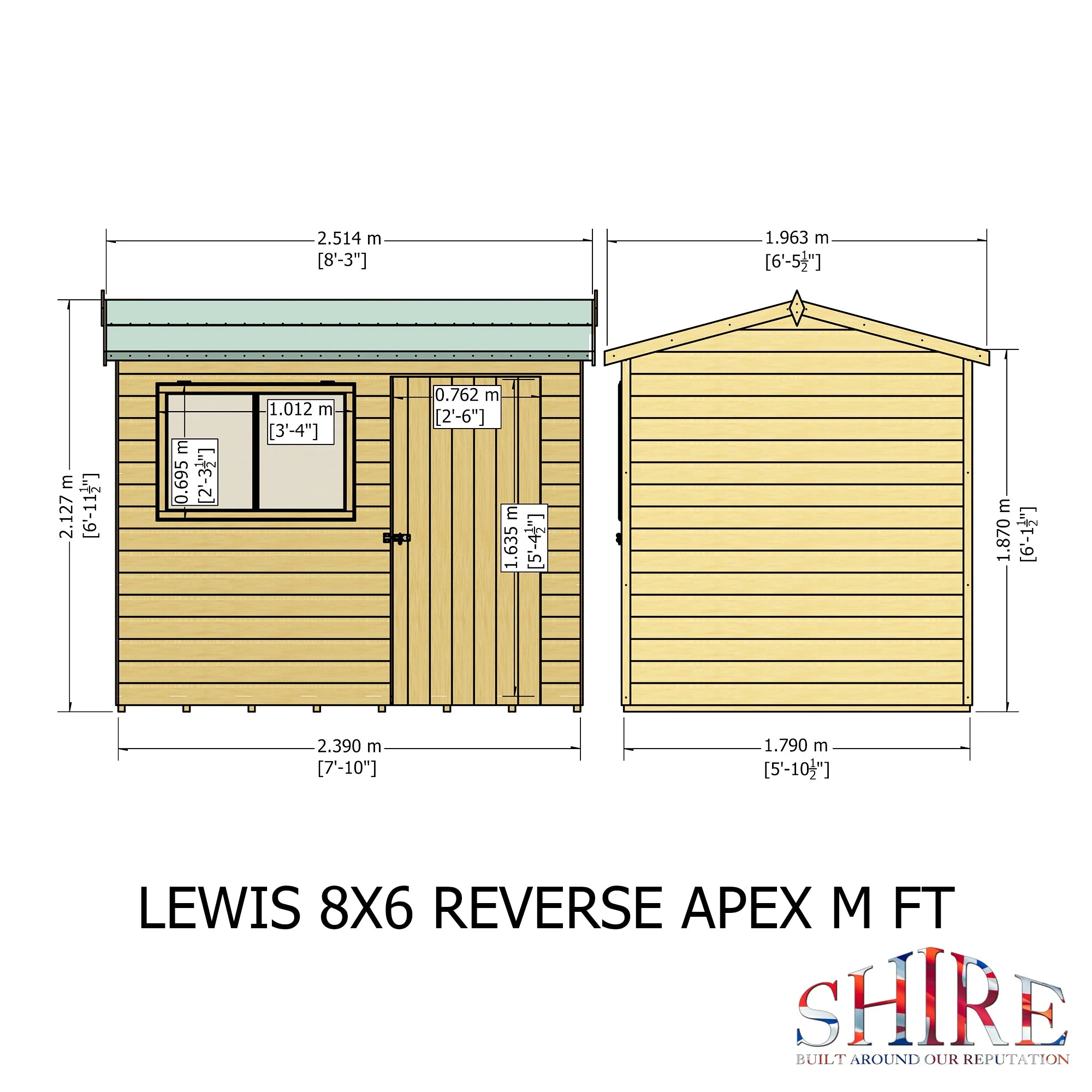 Shire Lewis Reverse Apex Style C Single Door Shed 8x6