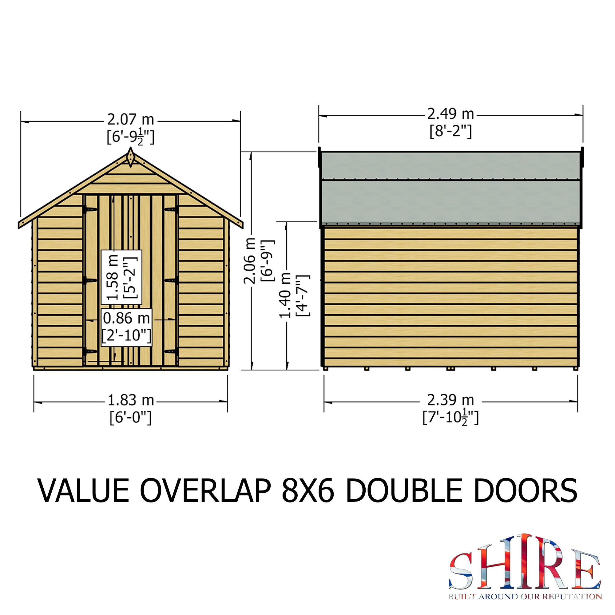 Shire Overlap Dipped Apex Wooden Garden Shed Double Door 8x6 - Garden Life Stores. 