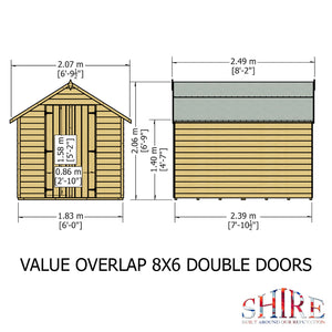 Shire Overlap Dipped Apex Wooden Garden Shed Double Door 8x6 - Garden Life Stores. 