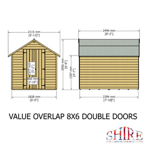 Shire Overlap Dipped Apex Wooden Garden Shed Double Door 8x6 - Garden Life Stores. 