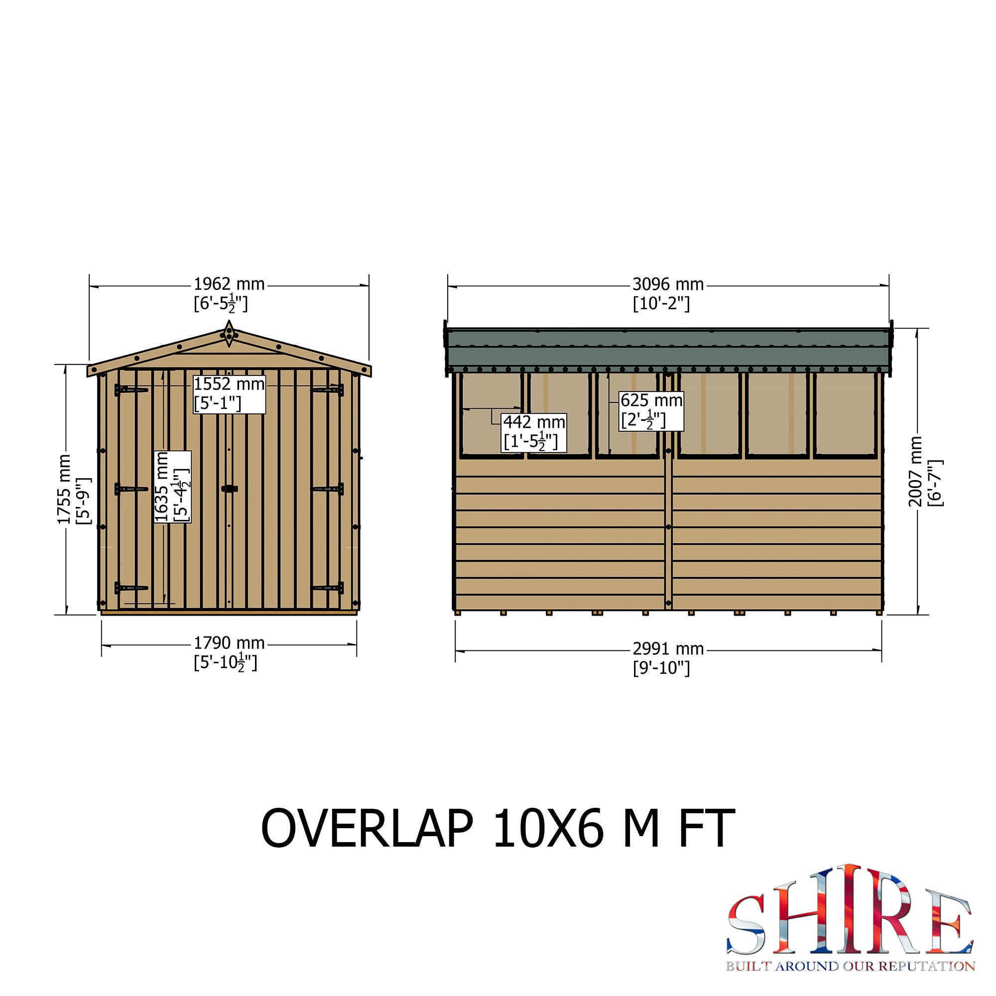 Shire Dip Treated Overlap Shed Double Door (10x6) with Windows - Garden Life Stores. 