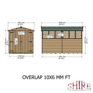 Shire Dip Treated Overlap Shed Double Door (10x6) with Windows - Garden Life Stores. 