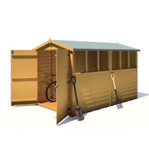 Shire Dip Treated Overlap Shed Double Door (10x6) with Windows - Garden Life Stores. 