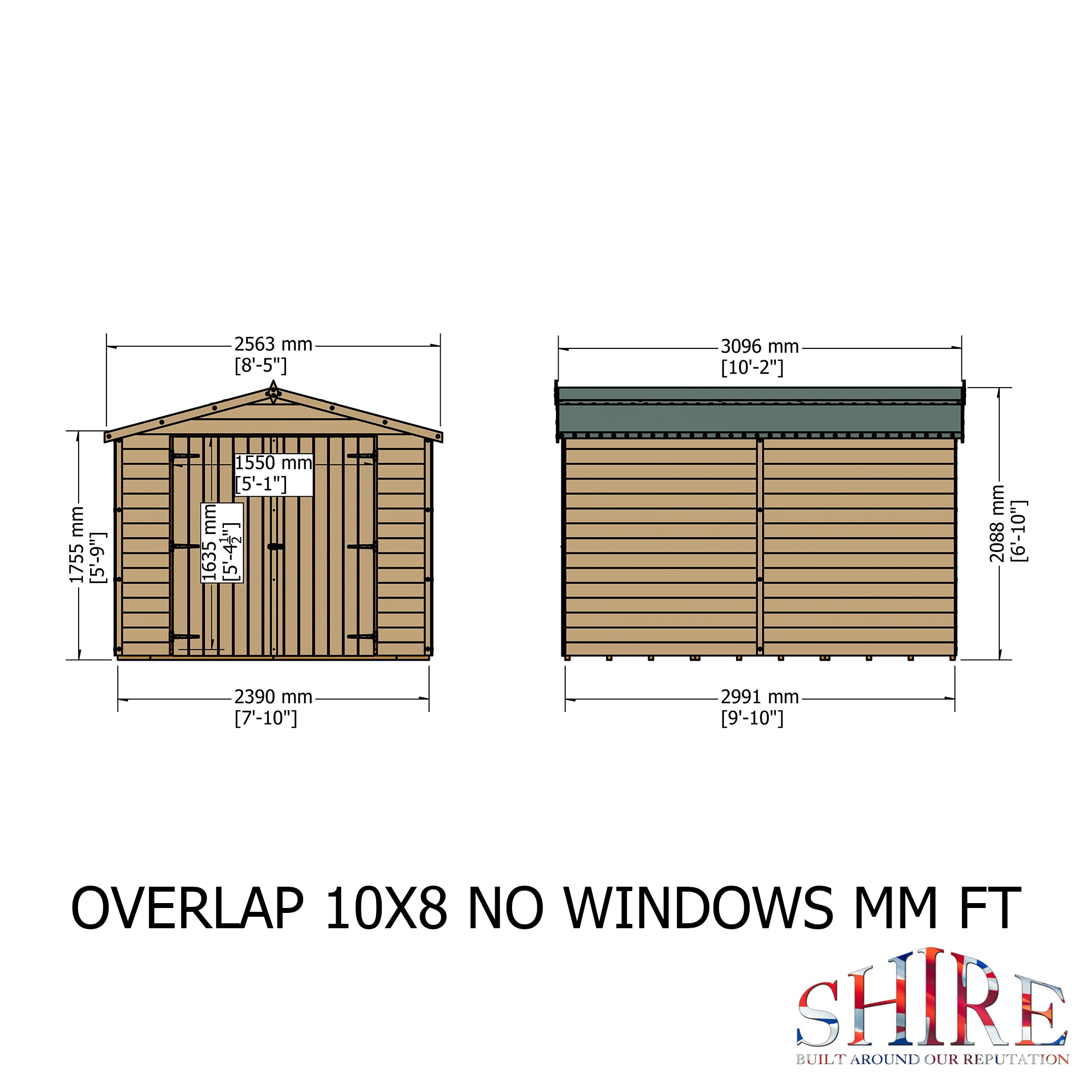 Shire Overlap Dipped Wooden Double Door with Optional Windows 10x8 - Garden Life Stores. 