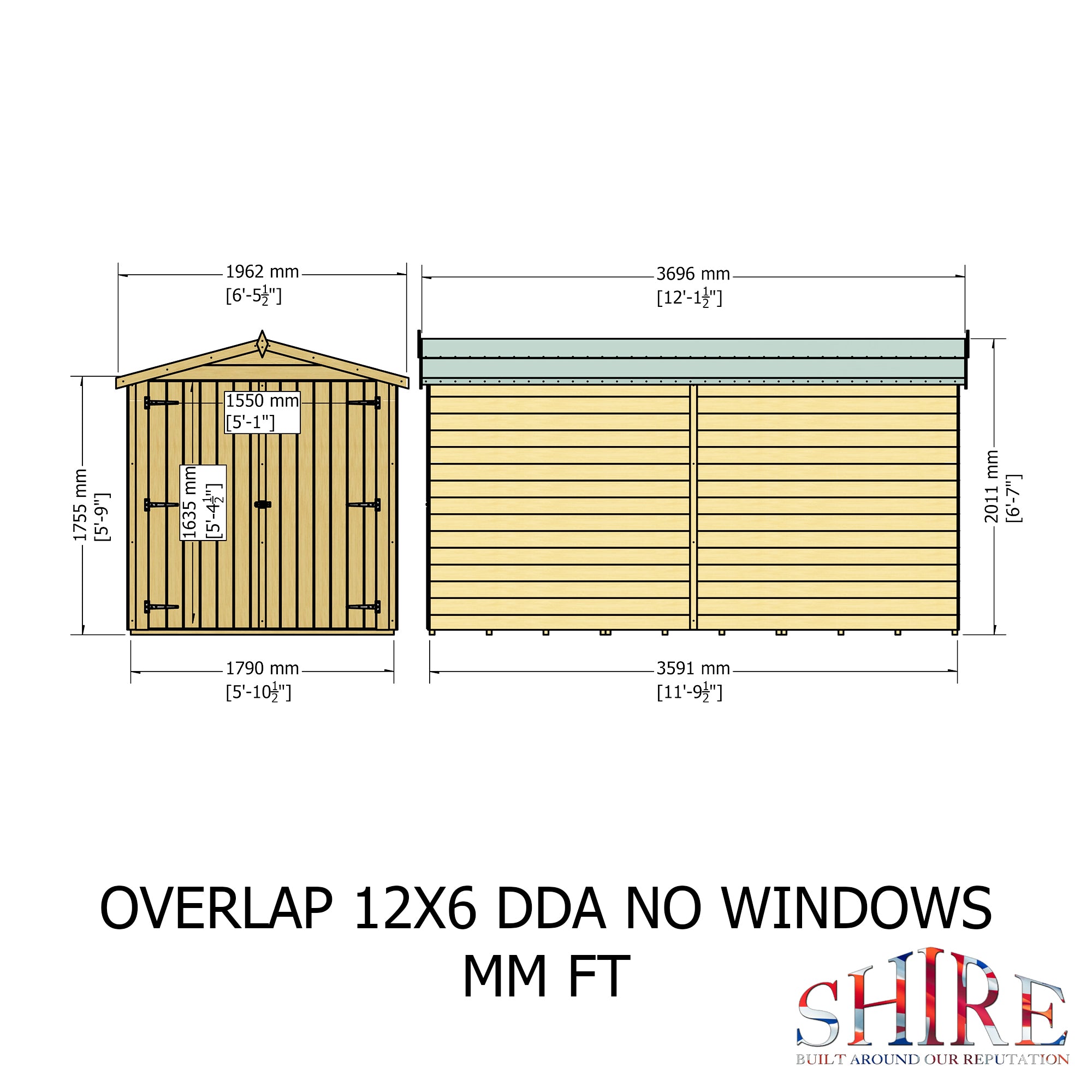 Shire Overlap Dipped Wooden Double Door Optional Windows 12x6 - Garden Life Stores. 