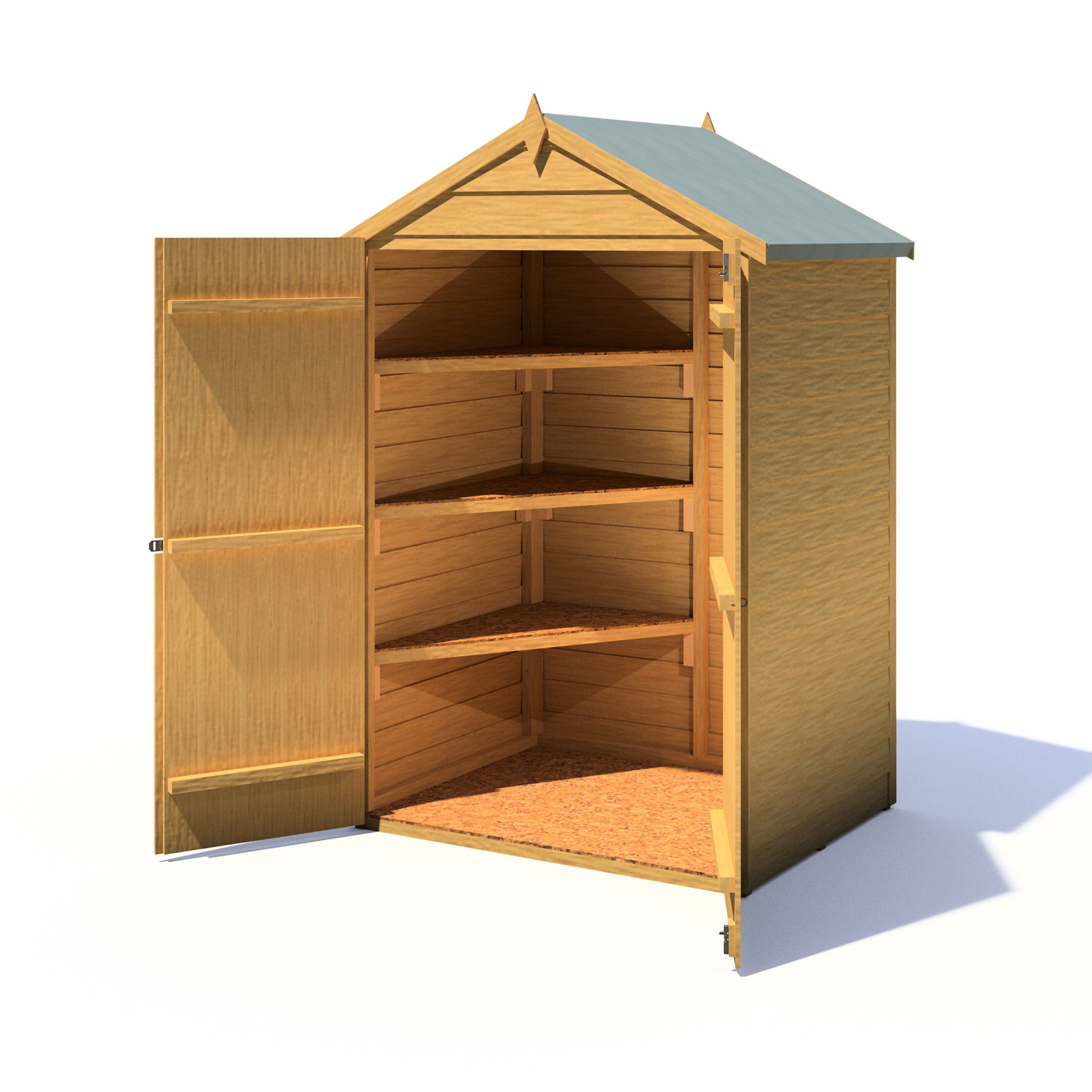 Shire Overlap Dipped Wooden Garden Shed Double Door with Shelves 4x3 - Garden Life Stores. 