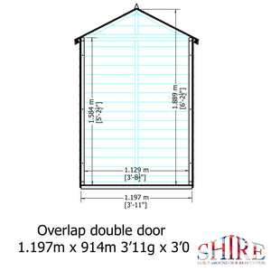 Shire Overlap Dipped Wooden Garden Shed Double Door with Shelves 4x3 - Garden Life Stores. 