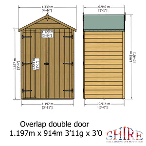 Shire Overlap Dipped Wooden Garden Shed Double Door with Shelves 4x3 - Garden Life Stores. 